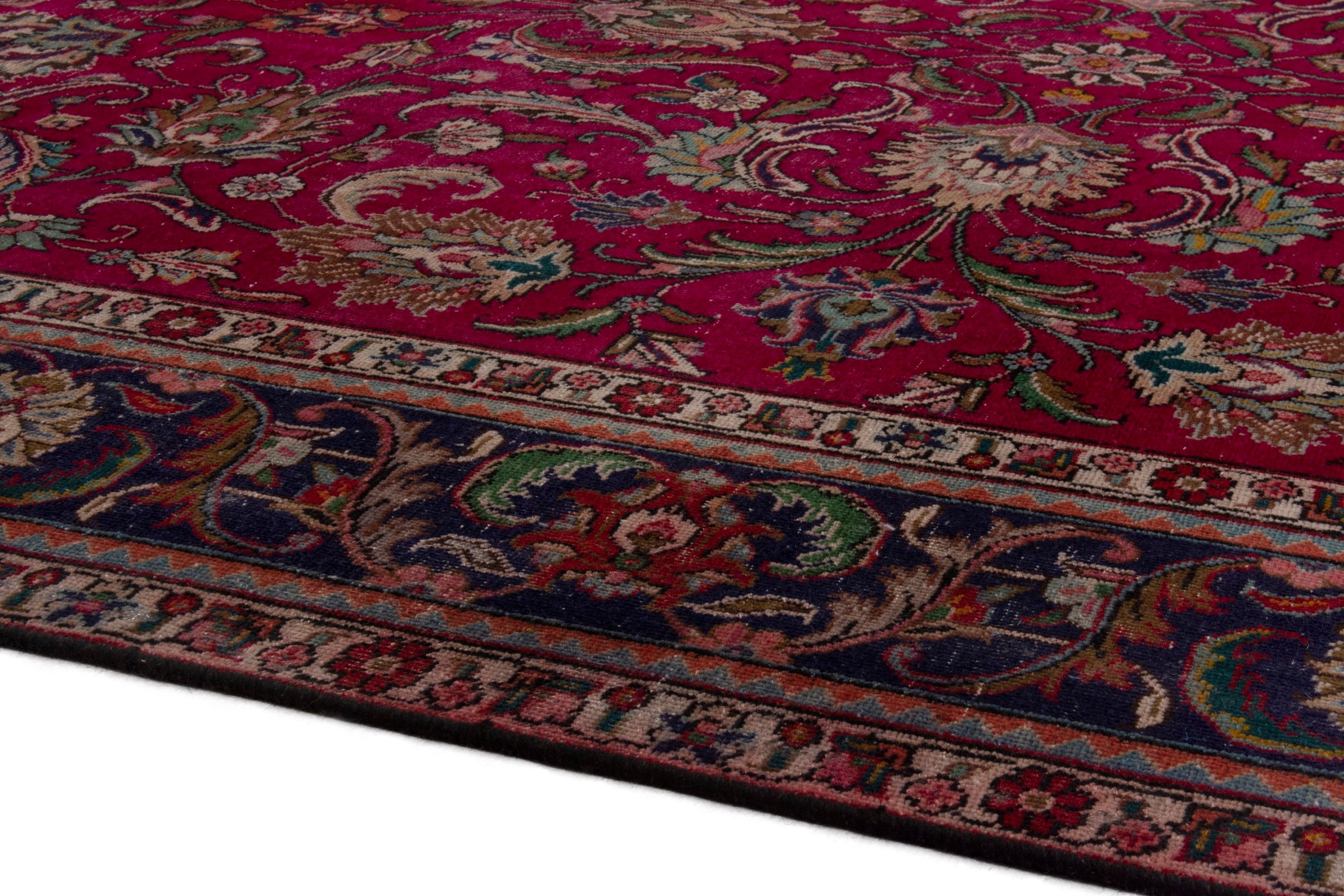 Persian Tabriz oversized rug in deep red and dark blue, view 6 of 20