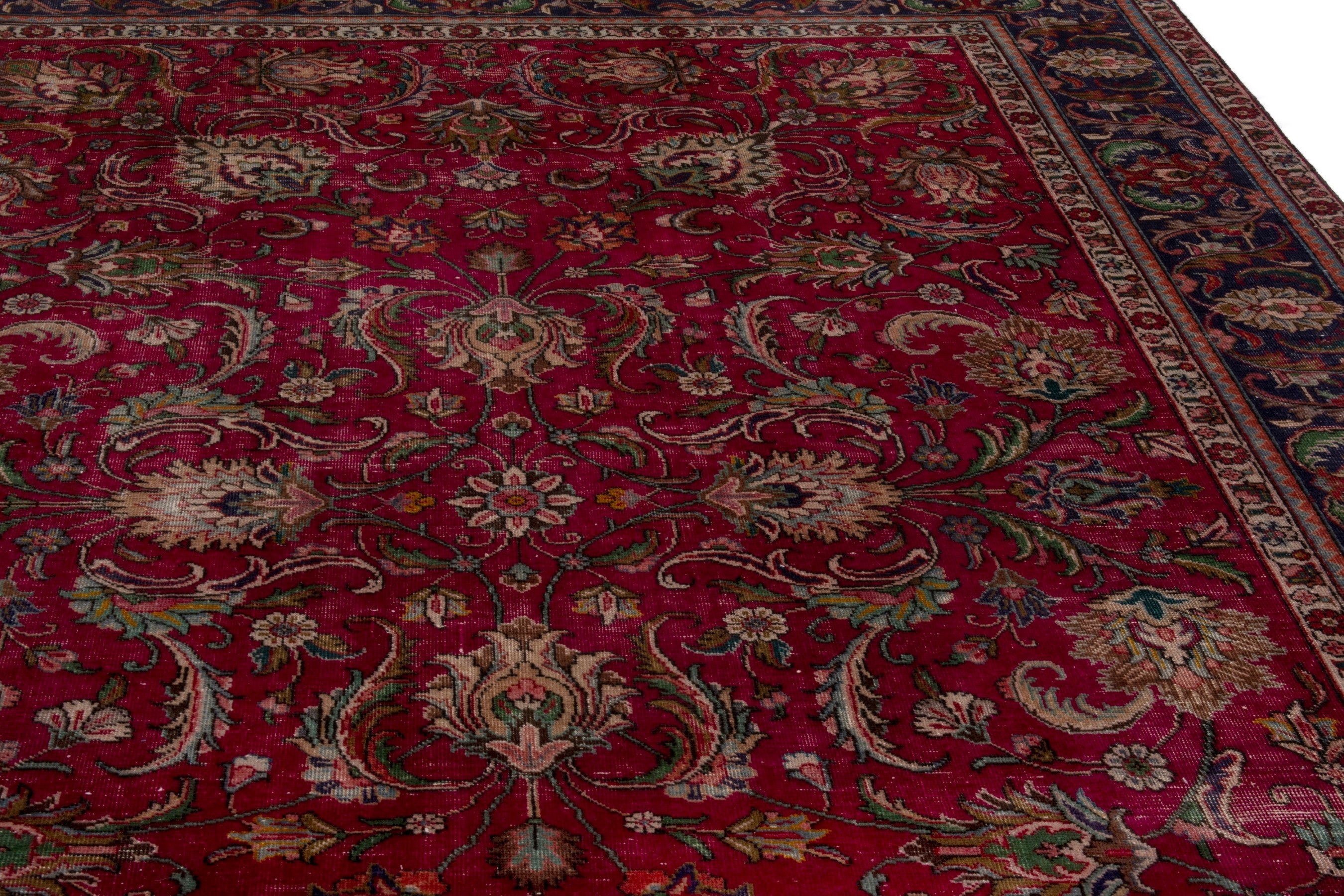 Persian Tabriz oversized rug in deep red and dark blue, view 7 of 20