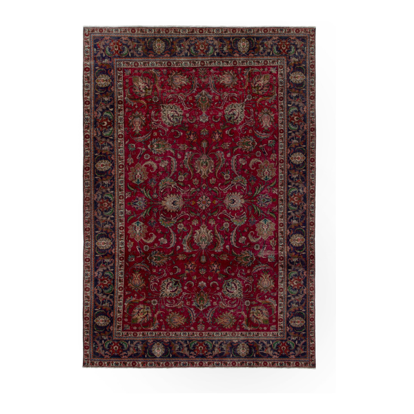 Persian Tabriz oversized rug in deep red and dark blue, 8' x 11'8"