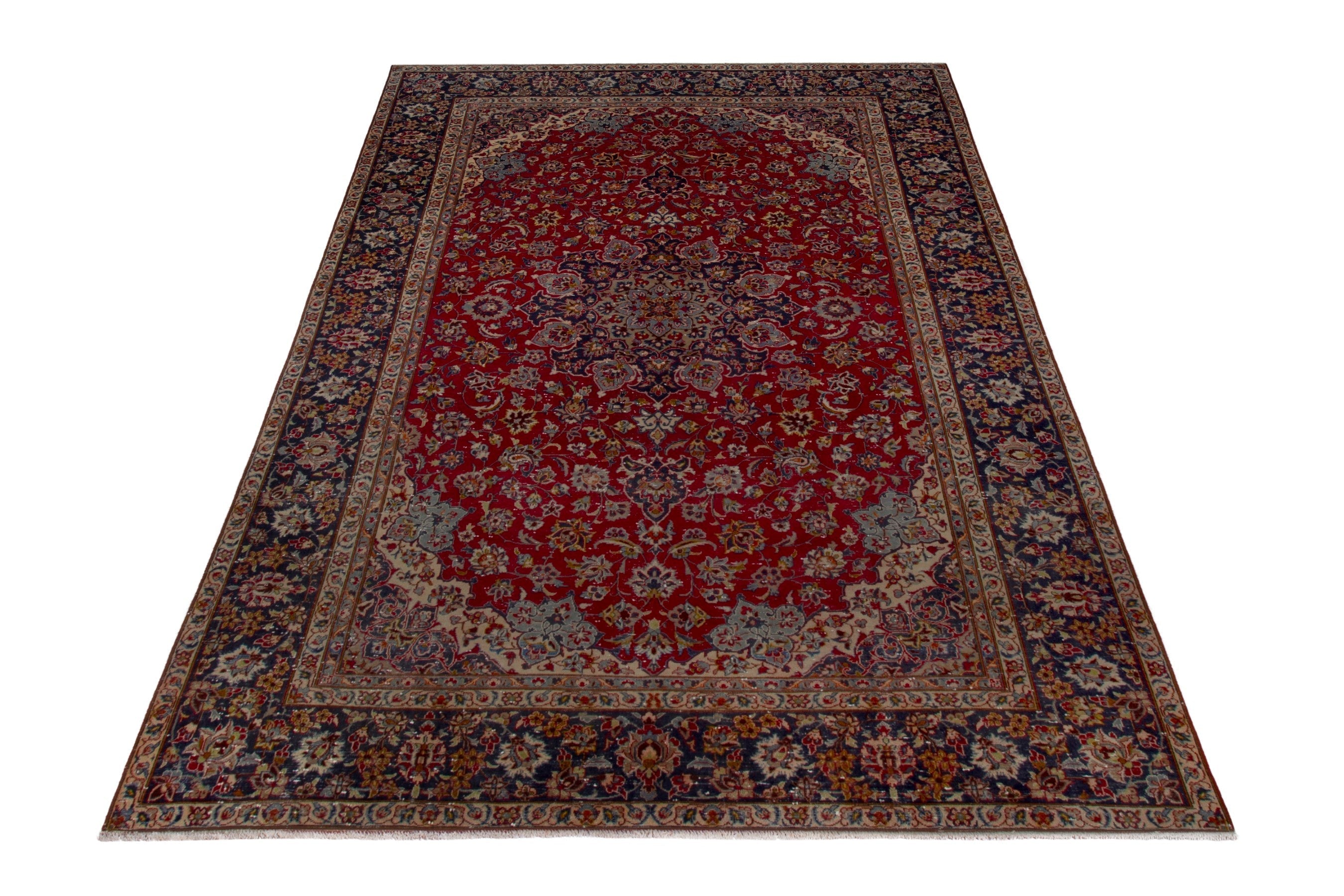 Persian Najafabad oversized rug in deep red and navy, view 3 of 18