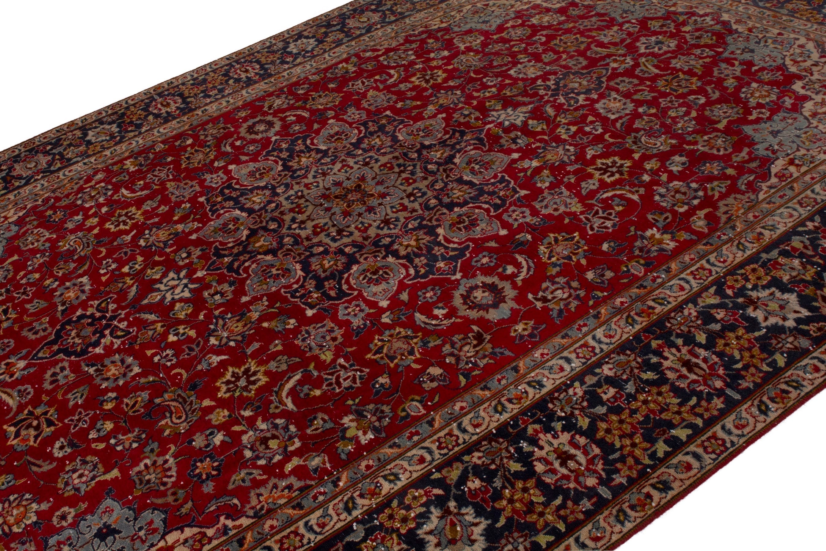 Persian Najafabad oversized rug in deep red and navy, view 4 of 18
