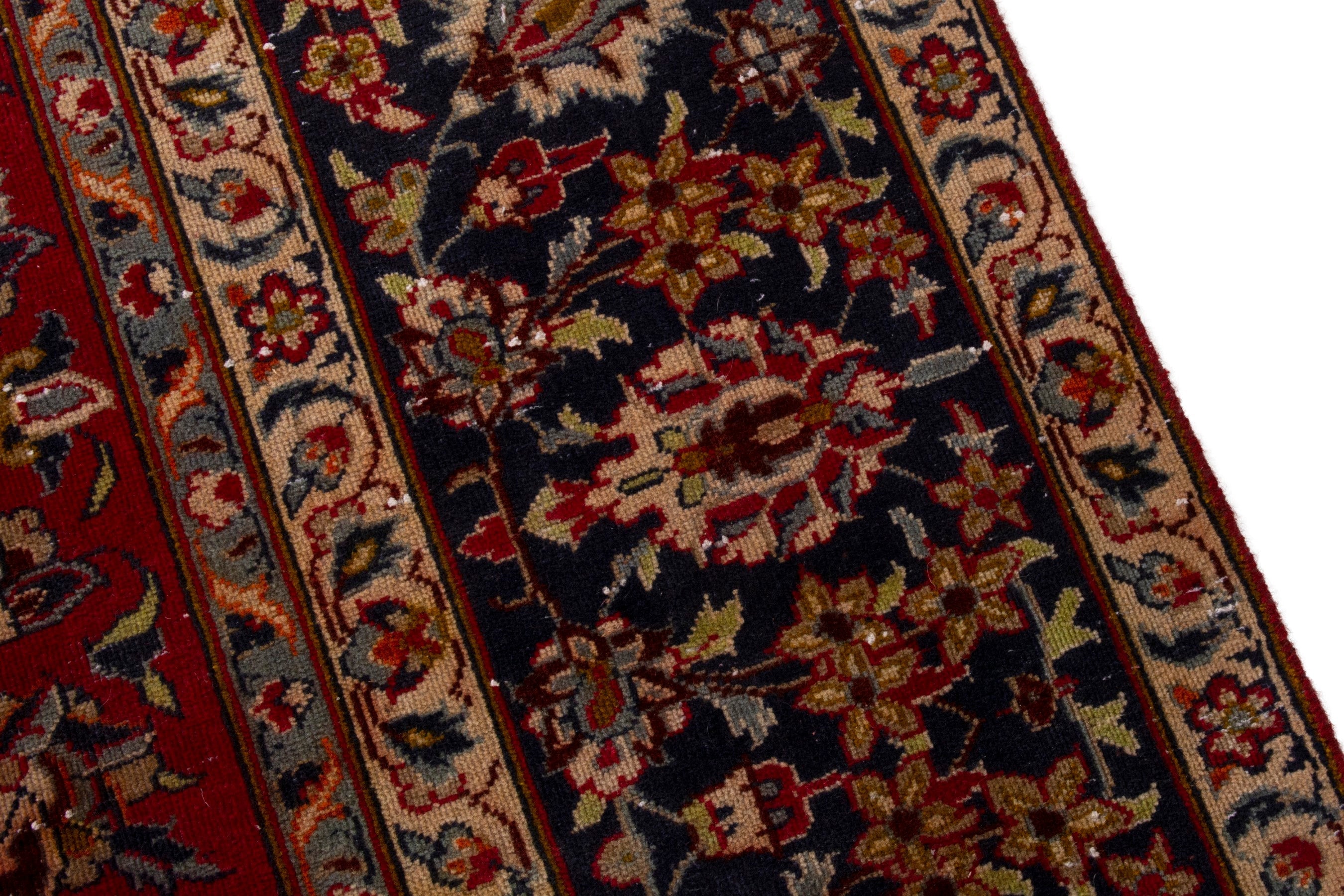 Persian Najafabad oversized rug in deep red and navy, view 6 of 18