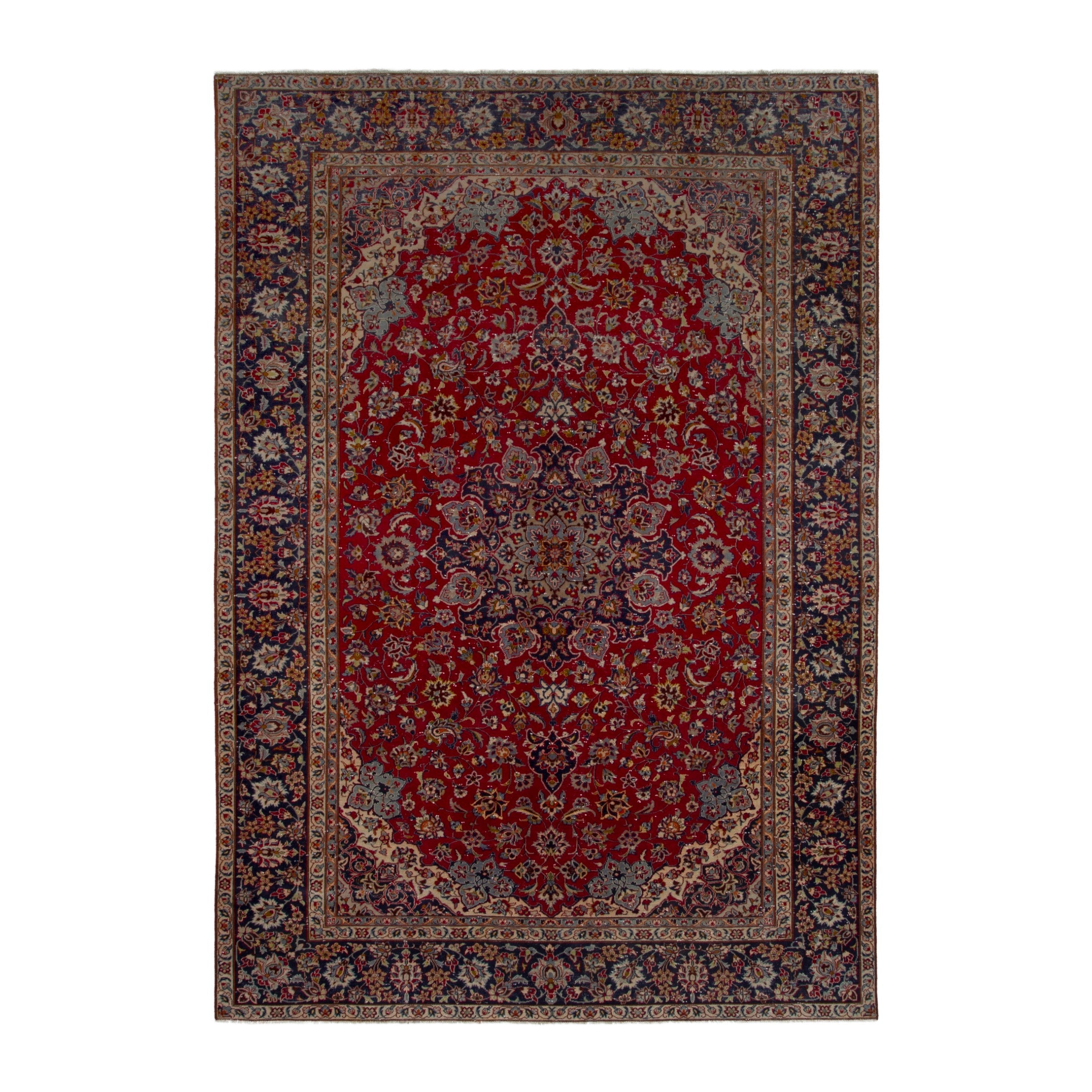 Persian Najafabad oversized rug in deep red and navy, 9'2" x 13'5"
