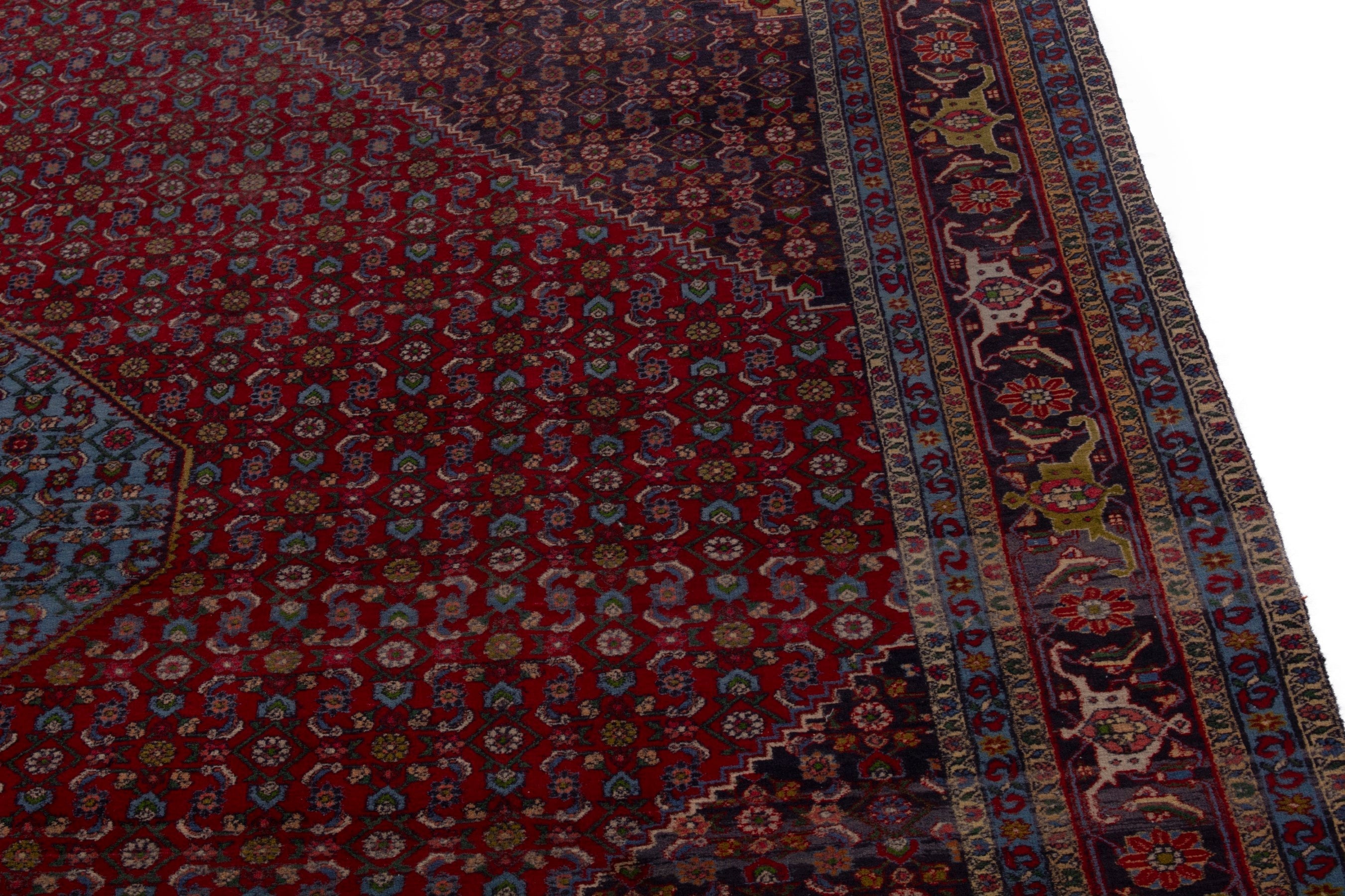 Persian Bijar oversized rug in burgundy and rust, view 9 of 21