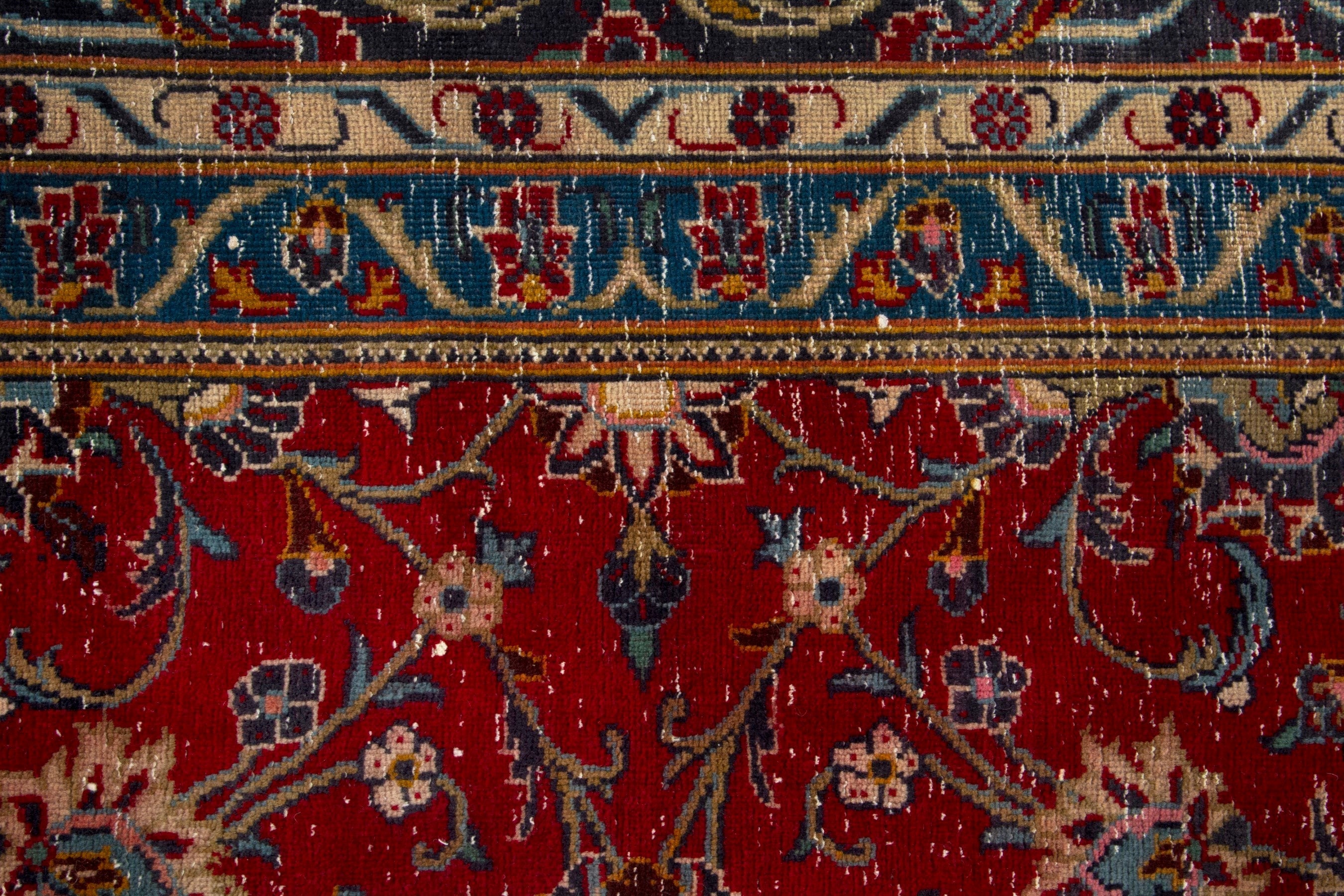 Persian Kashan oversized rug in deep red and dark blue, view 13 of 18