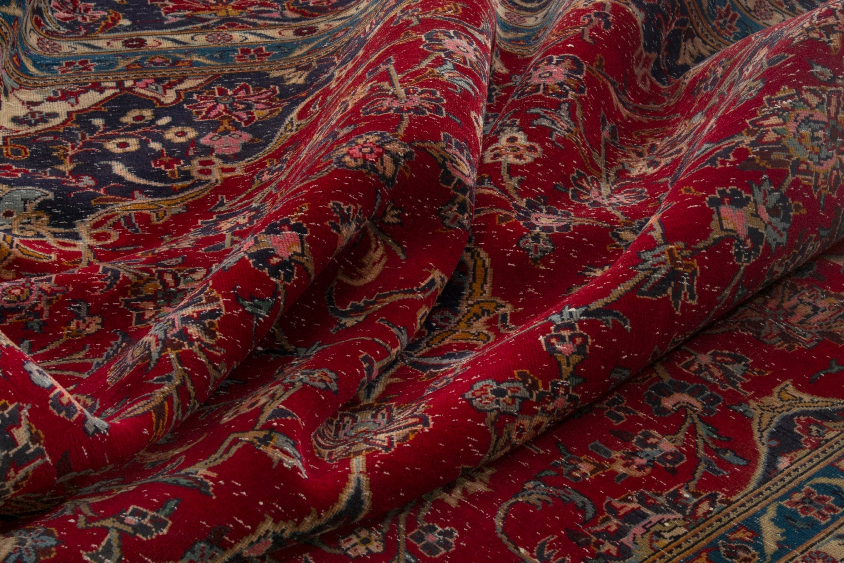 Persian Kashan oversized rug in deep red and dark blue, view 15 of 18