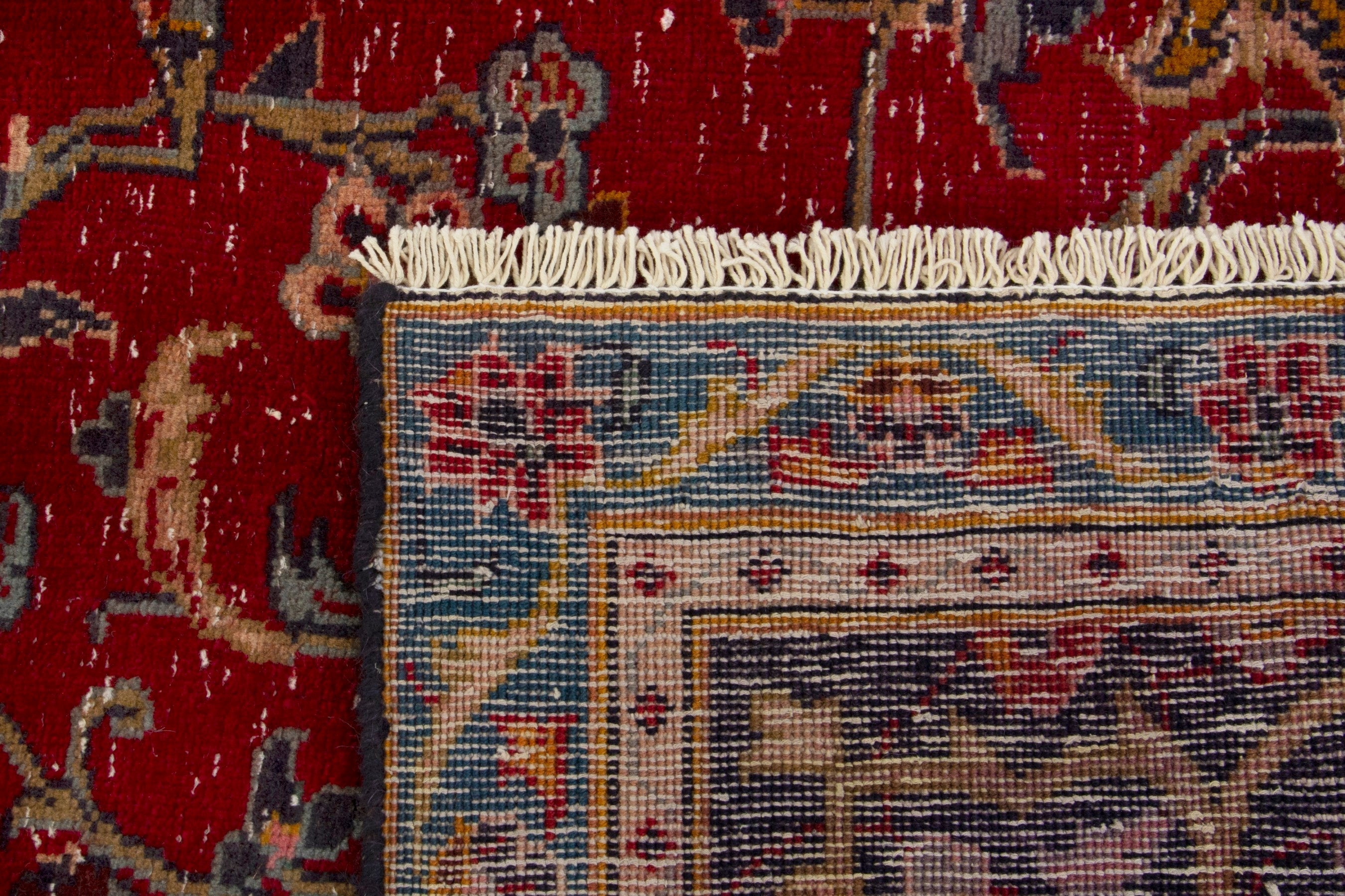 Persian Kashan oversized rug in deep red and dark blue, view 18 of 18