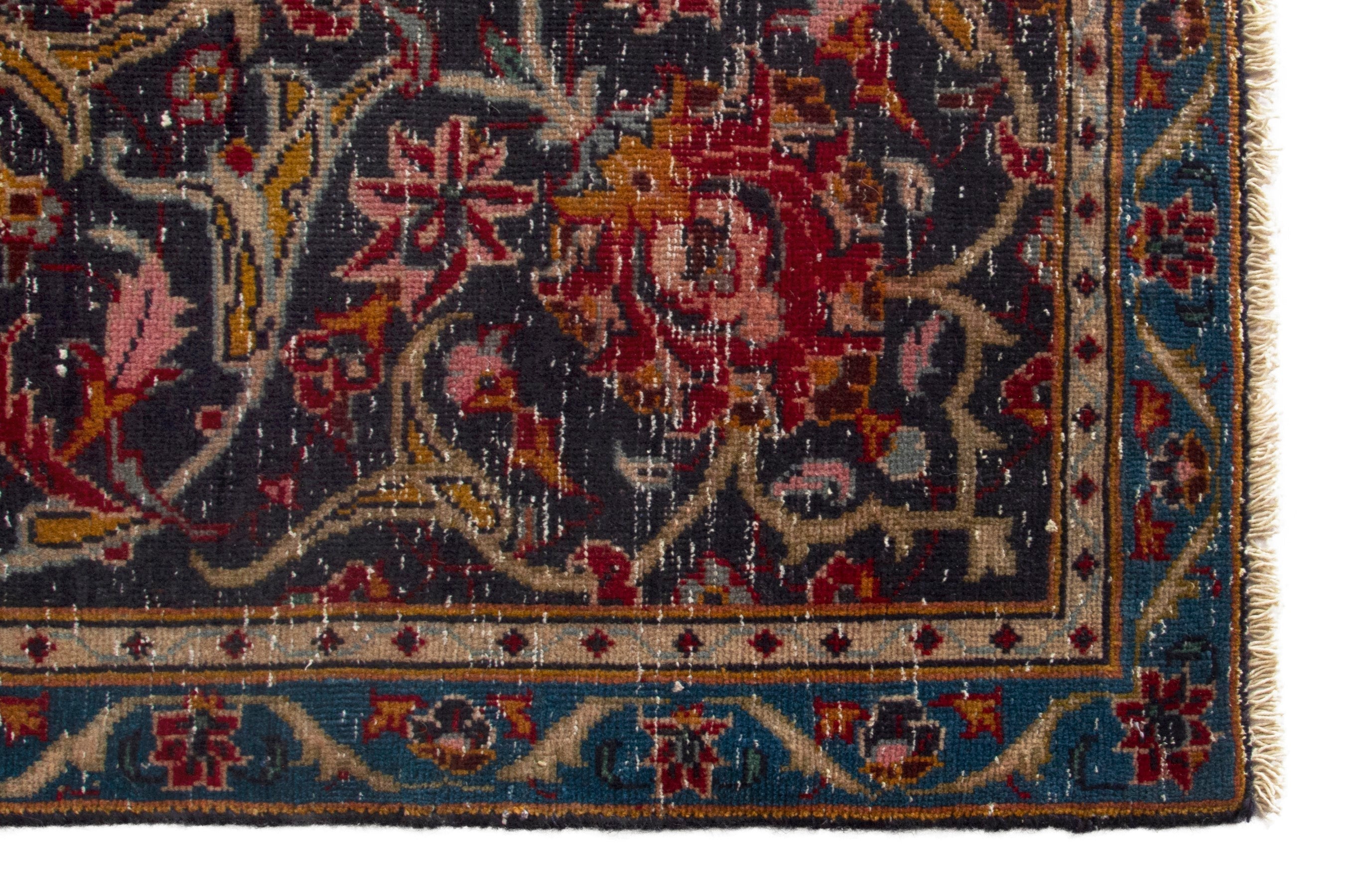 Persian Kashan oversized rug in deep red and dark blue, view 9 of 18