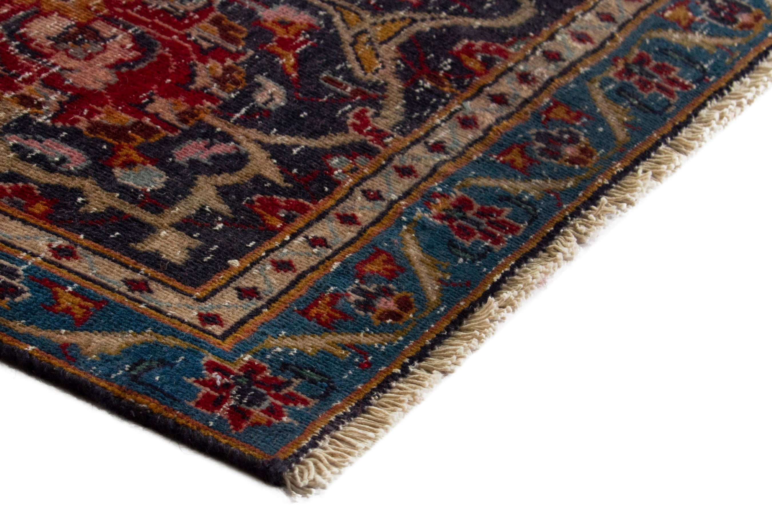 Persian Kashan oversized rug in deep red and dark blue, view 5 of 18