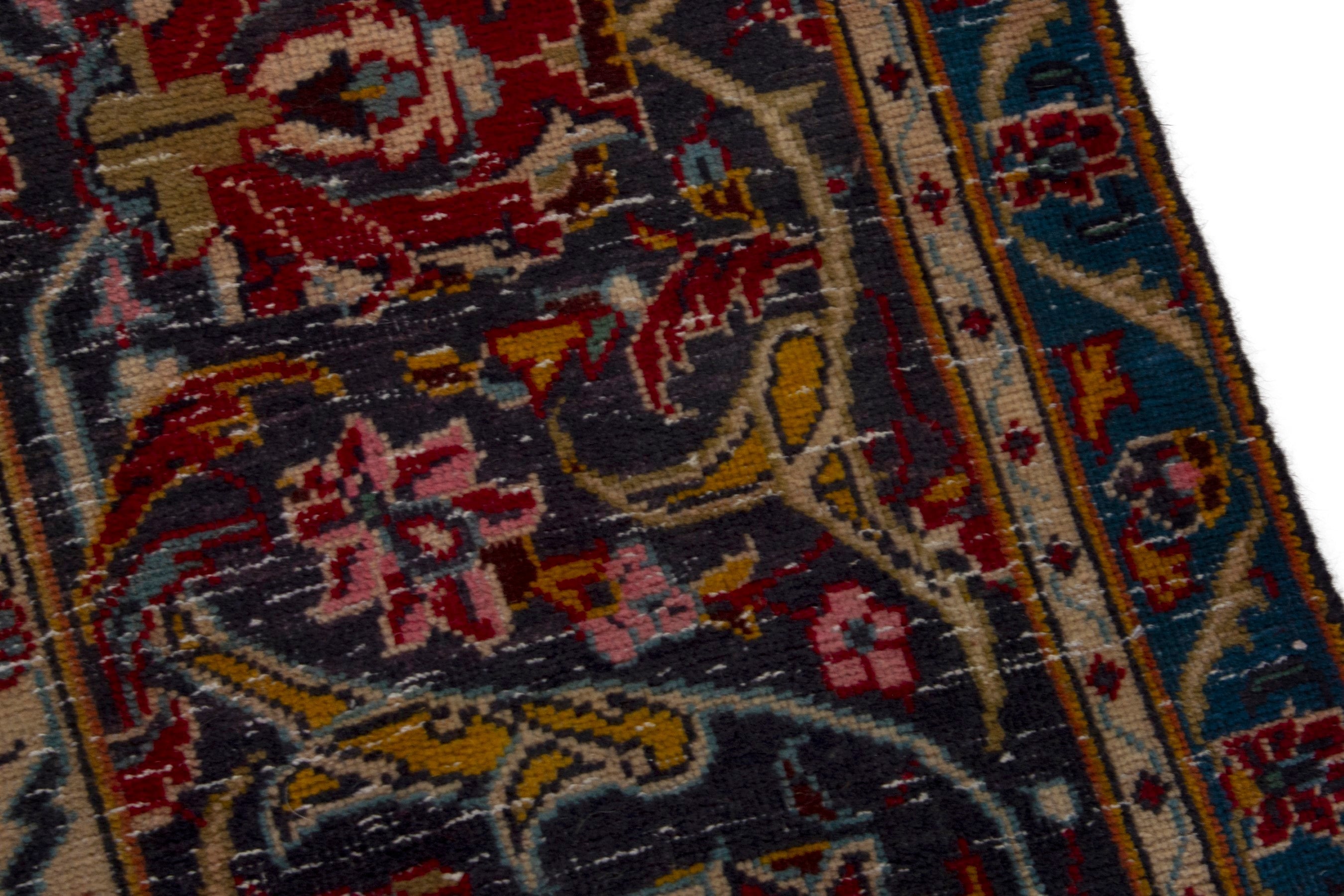 Persian Kashan oversized rug in deep red and dark blue, view 10 of 18