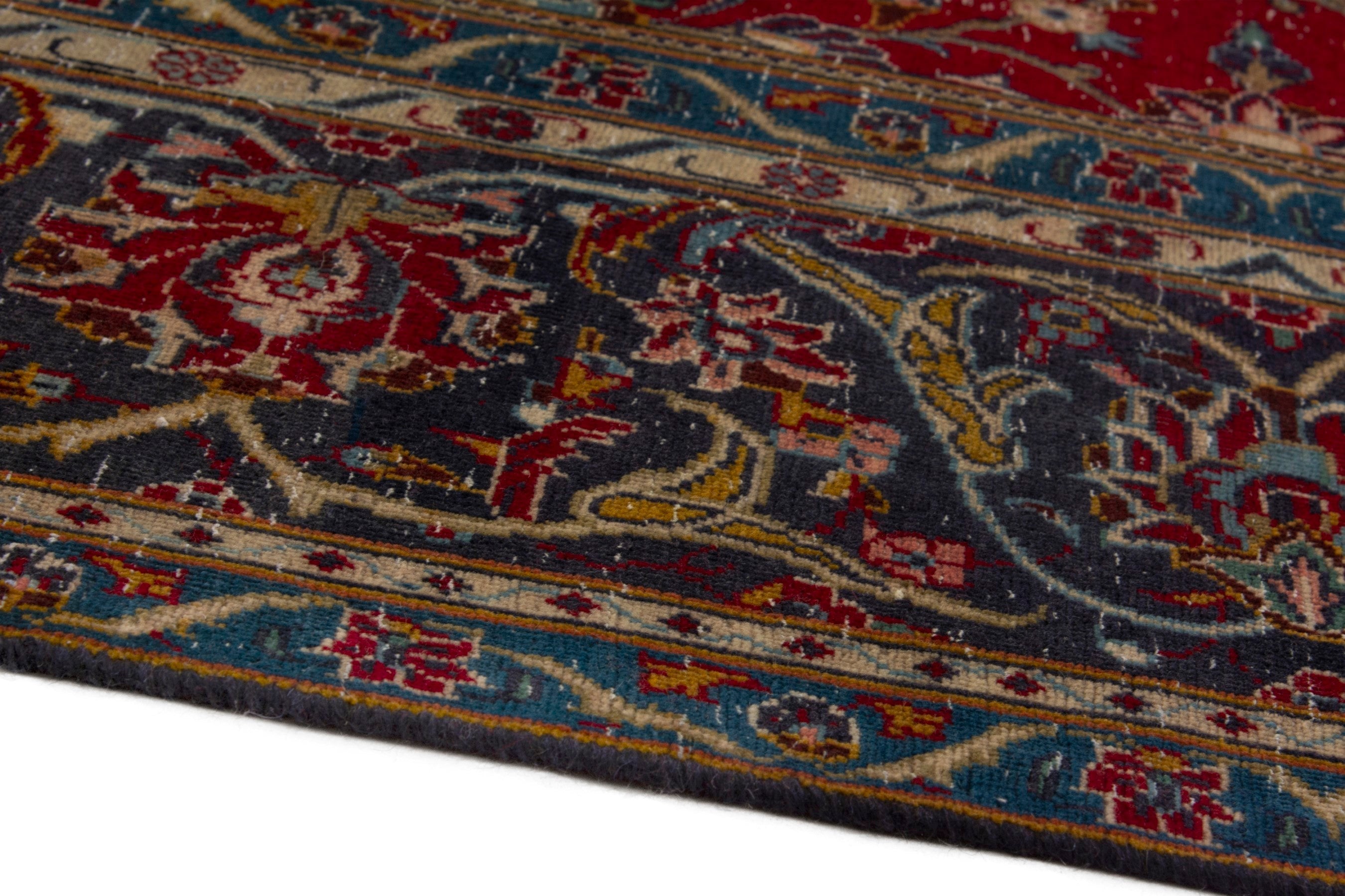 Persian Kashan oversized rug in deep red and dark blue, view 6 of 18