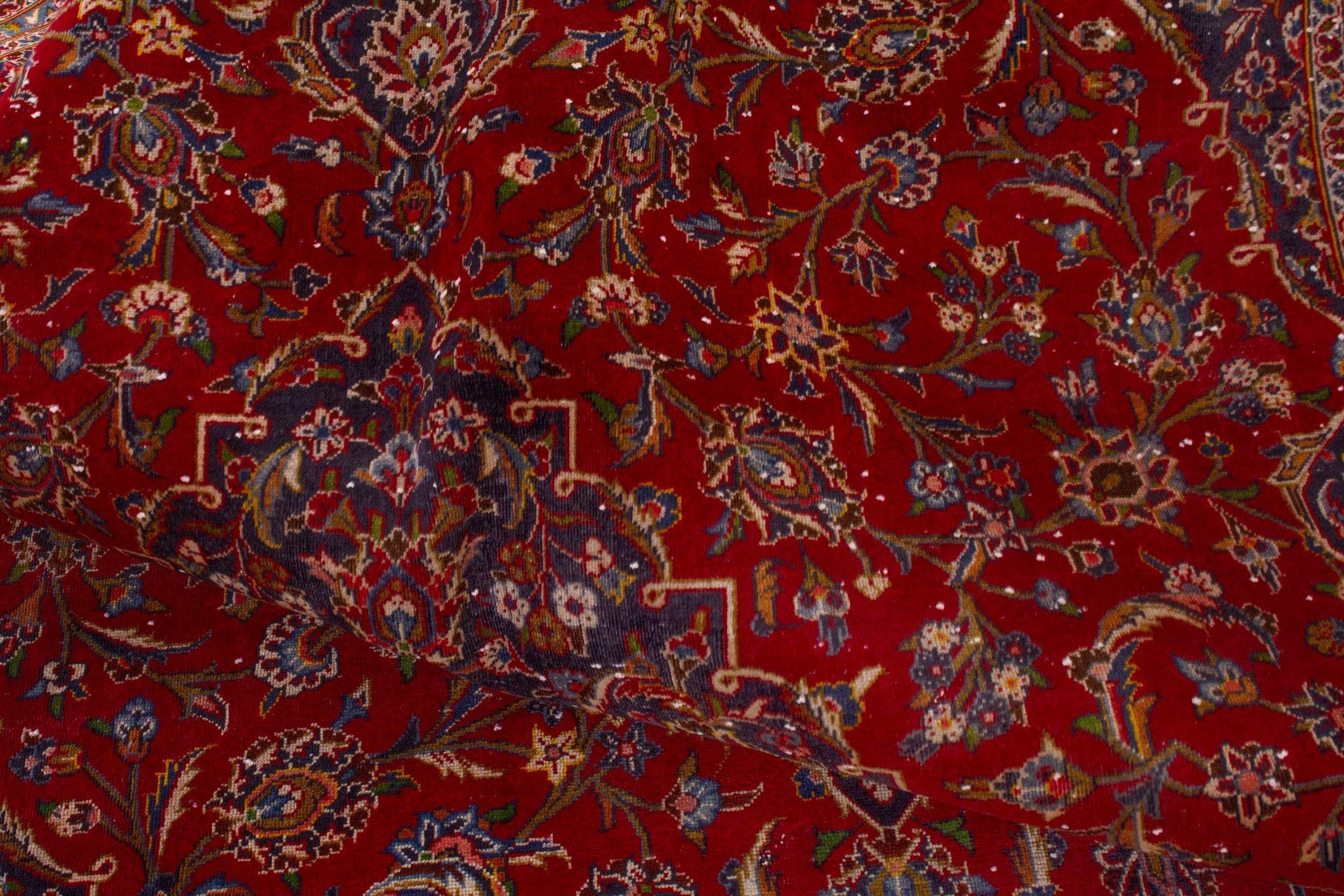 Persian Kashan oversized rug in deep red and burgundy, view 24 of 25
