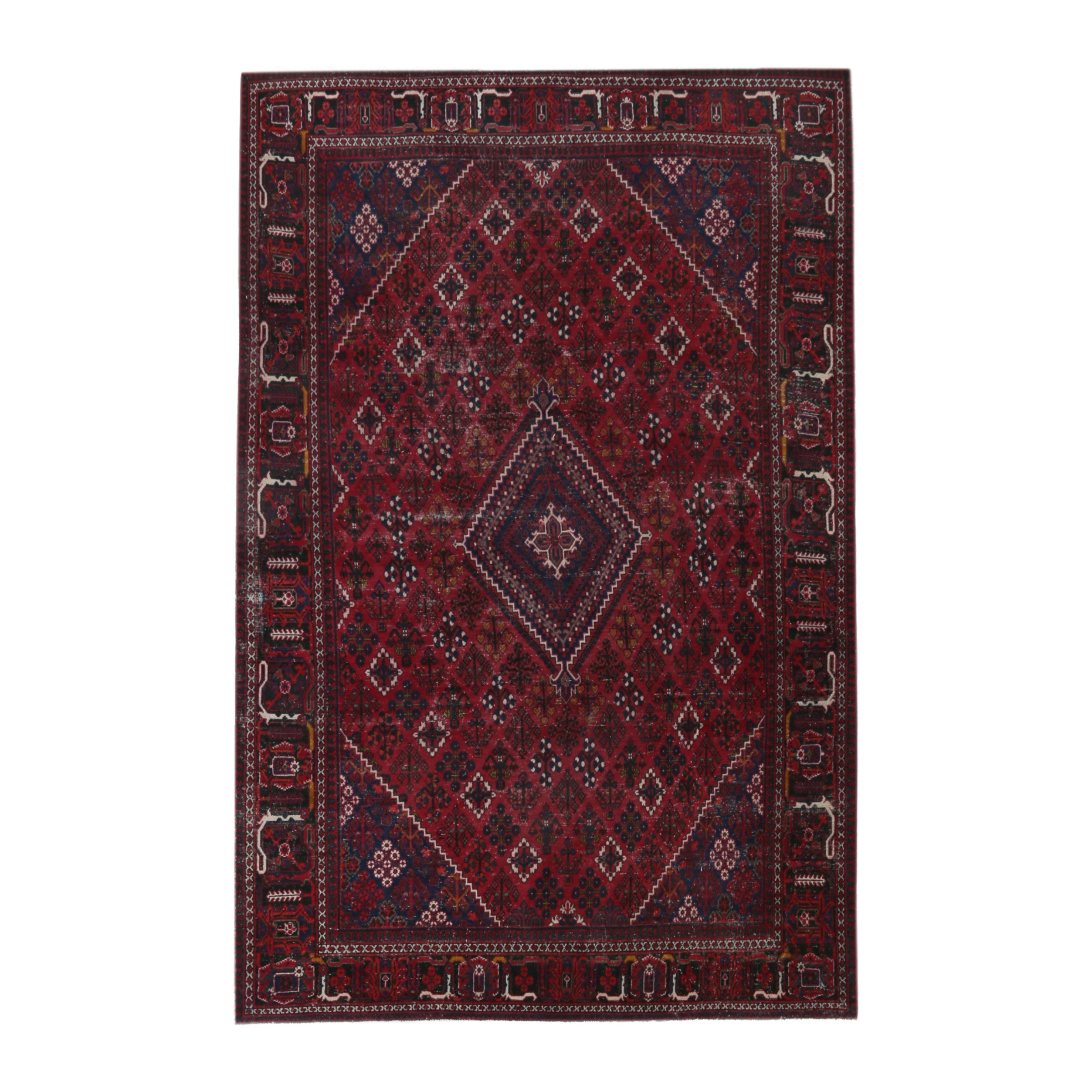 Persian Joshaghan oversized rug in burgundy and deep red, 6'9" x 11'11"