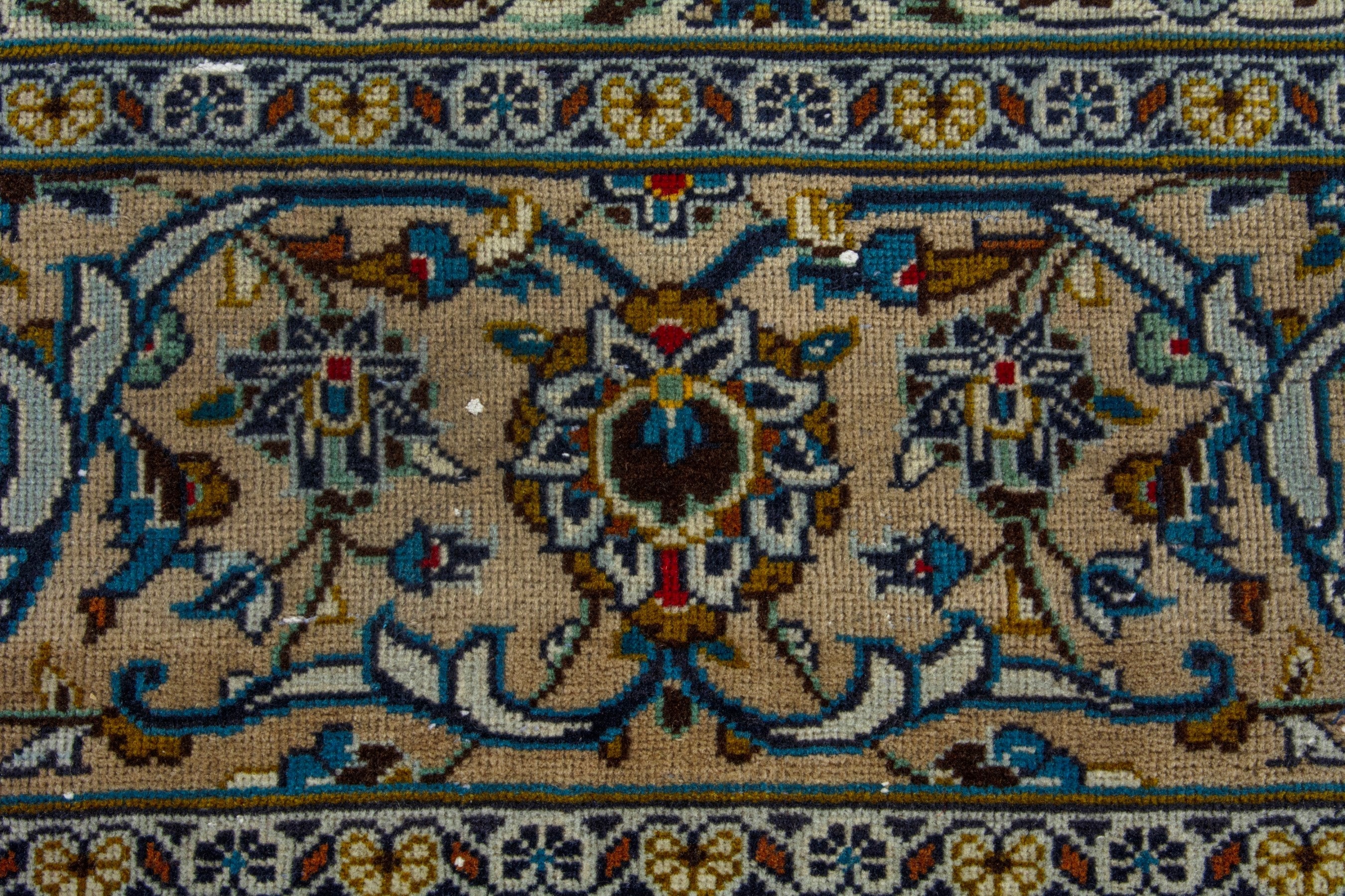 Persian Kashan oversized rug in cream and denim, view 11 of 19