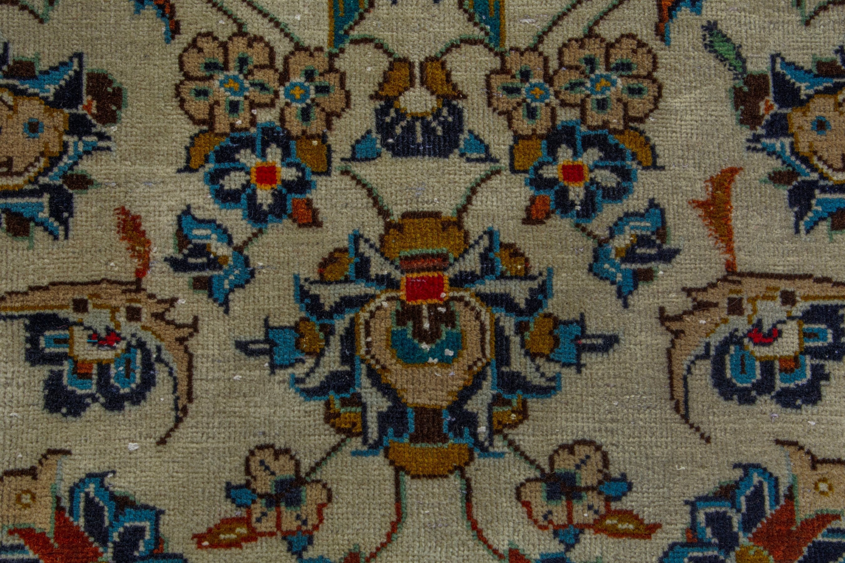 Persian Kashan oversized rug in cream and denim, view 12 of 19