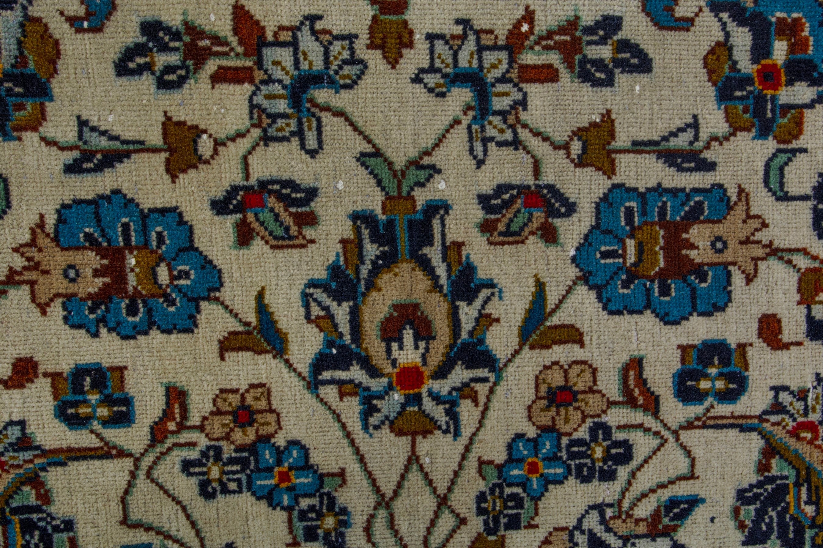 Persian Kashan oversized rug in cream and denim, view 13 of 19