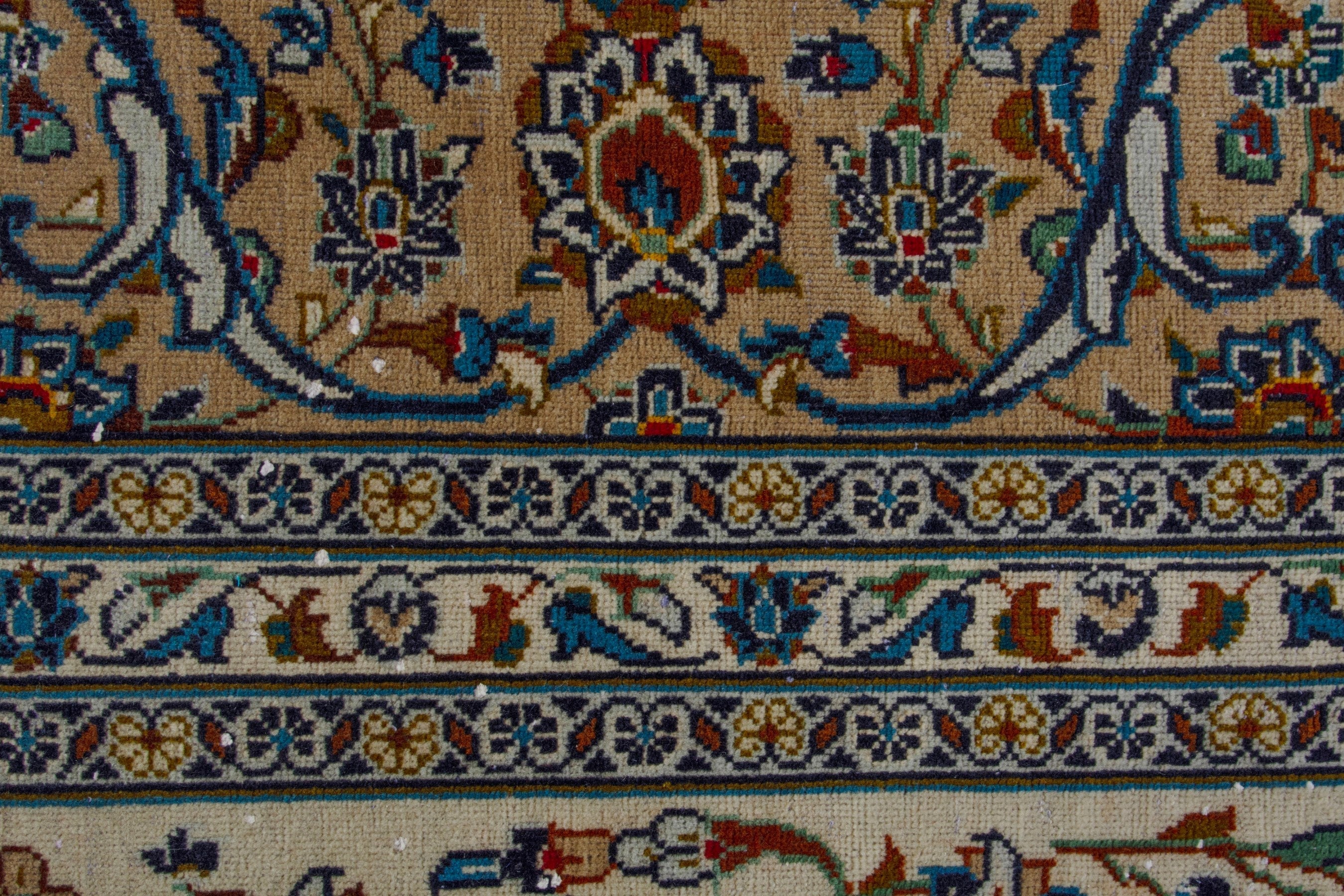 Persian Kashan oversized rug in cream and denim, view 14 of 19