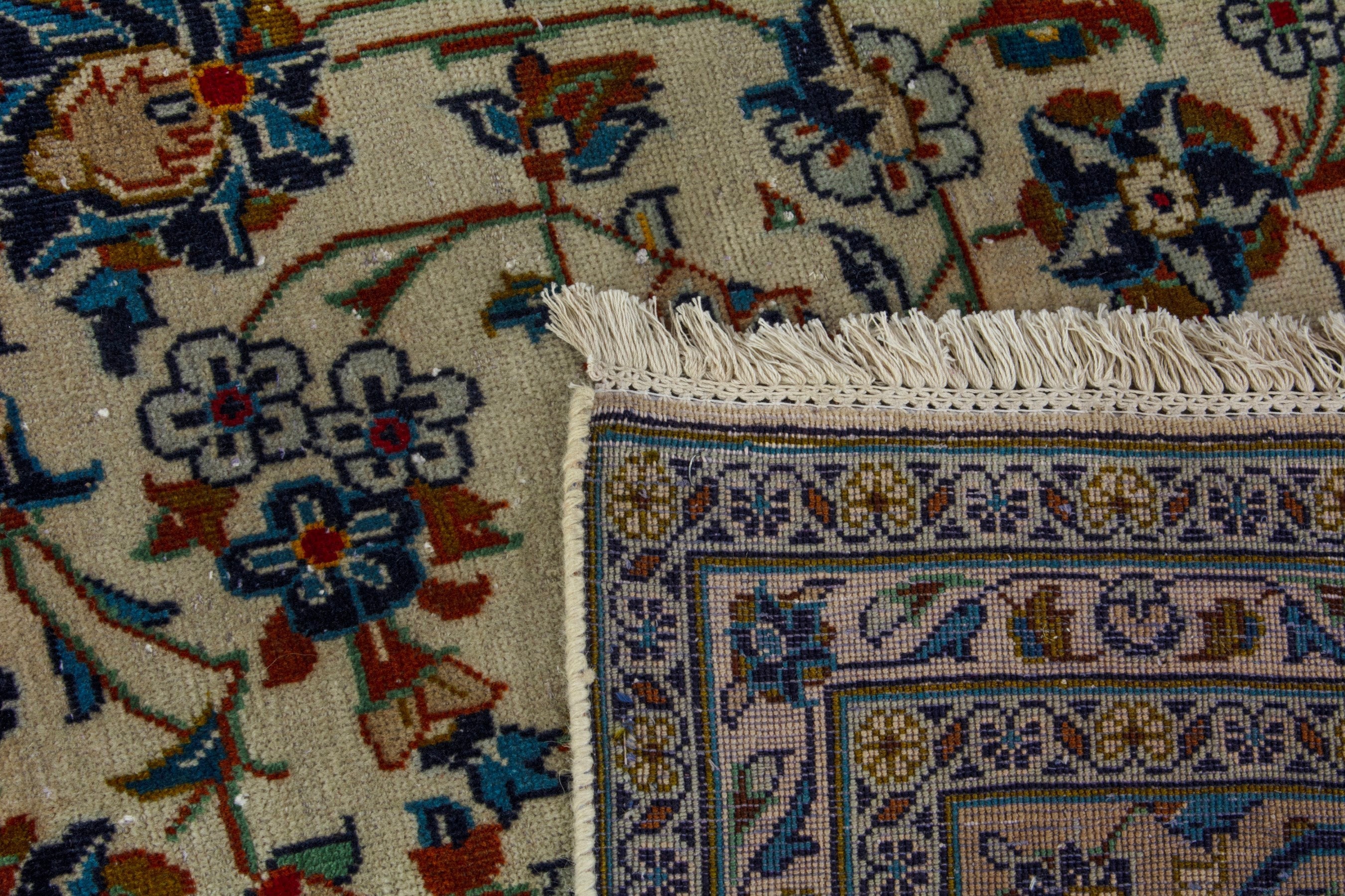 Persian Kashan oversized rug in cream and denim, view 19 of 19