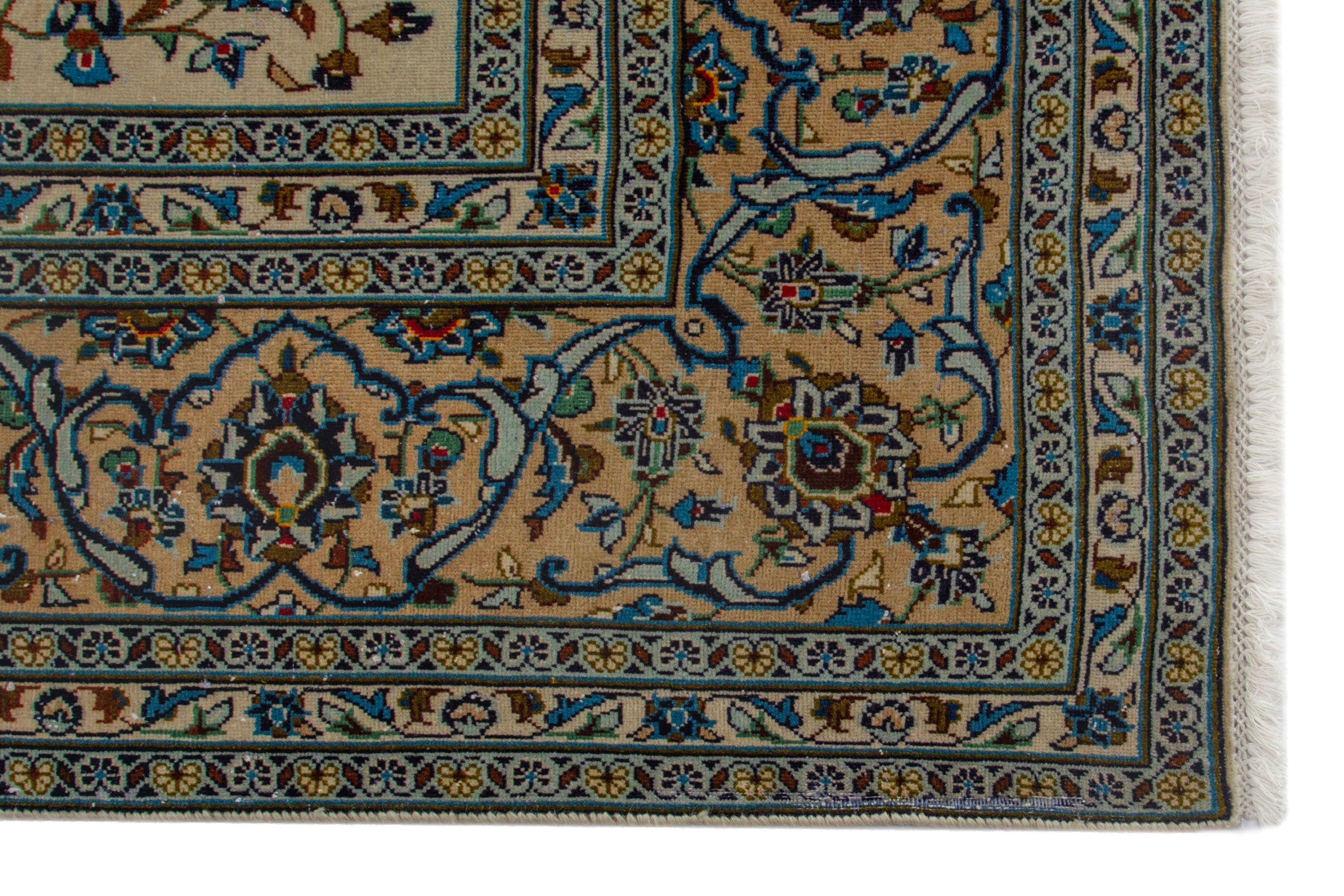 Persian Kashan oversized rug in cream and denim, view 10 of 19