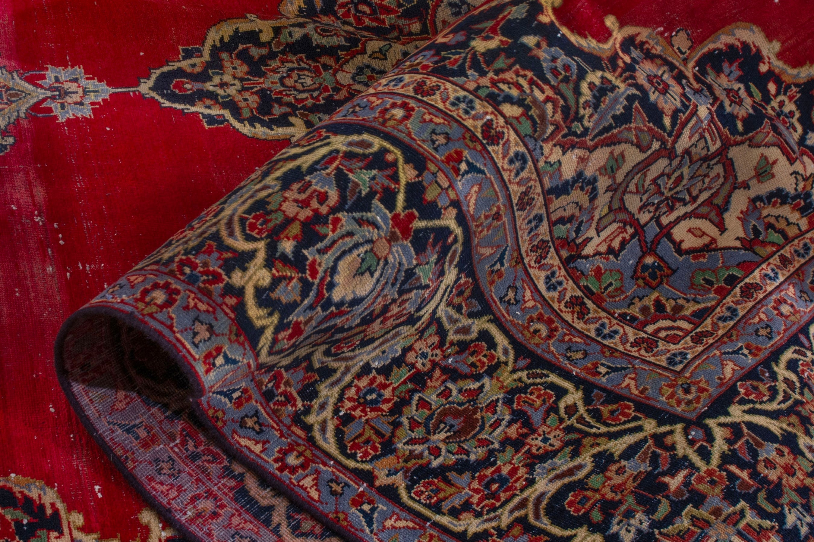 Persian Kashan oversized rug in deep red and burgundy, view 22 of 23