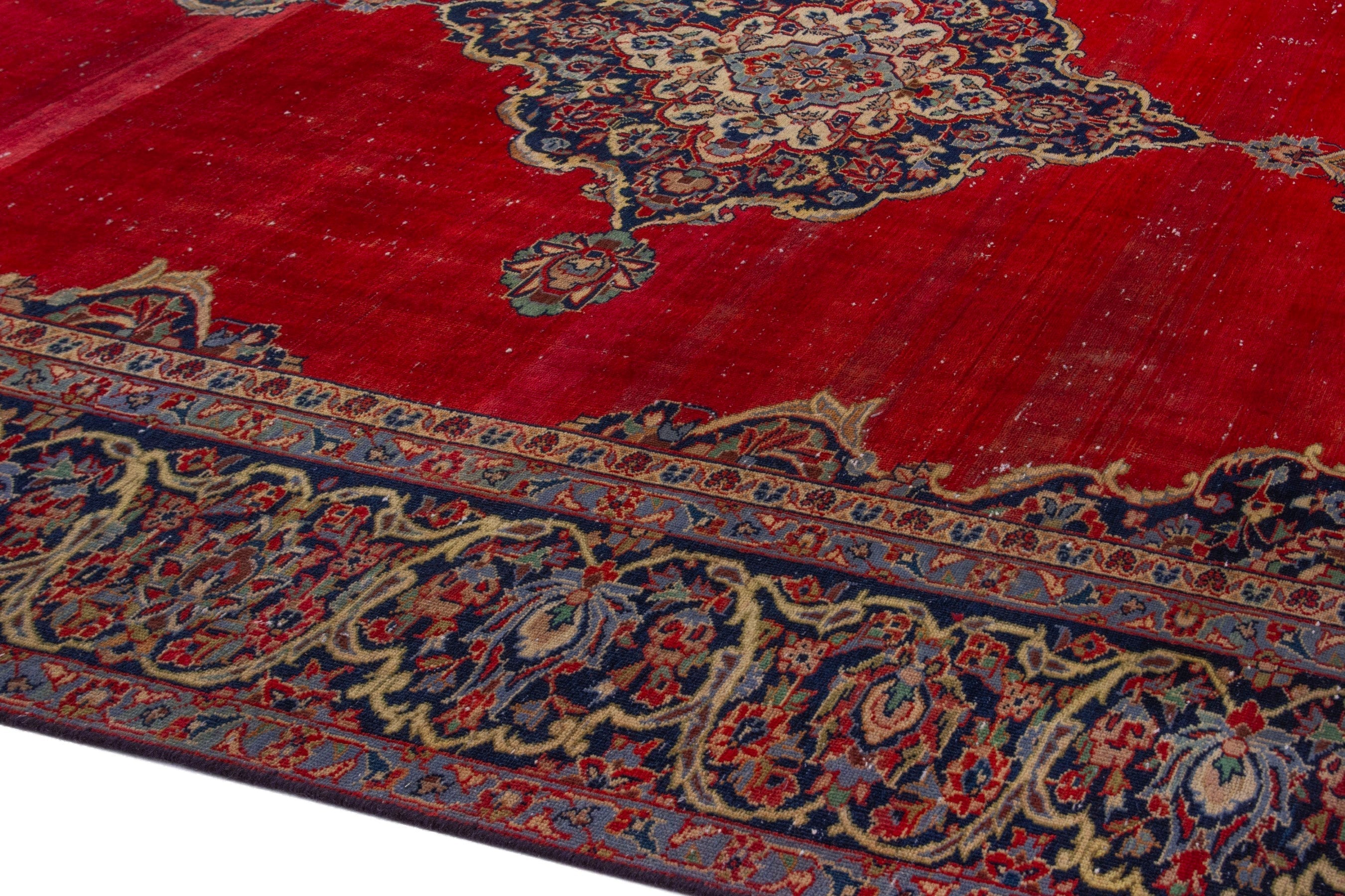 Persian Kashan oversized rug in deep red and burgundy, view 6 of 23