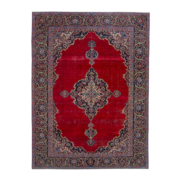 Persian Kashan oversized rug in deep red and burgundy, 8'10" x 12'