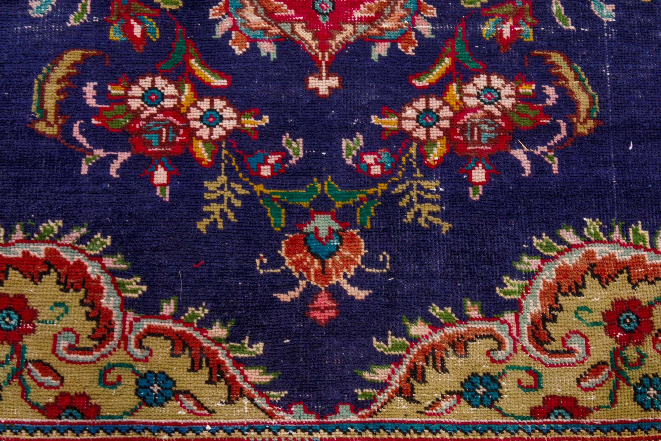 Persian Tabriz area rug in navy and burgundy, view 11 of 20
