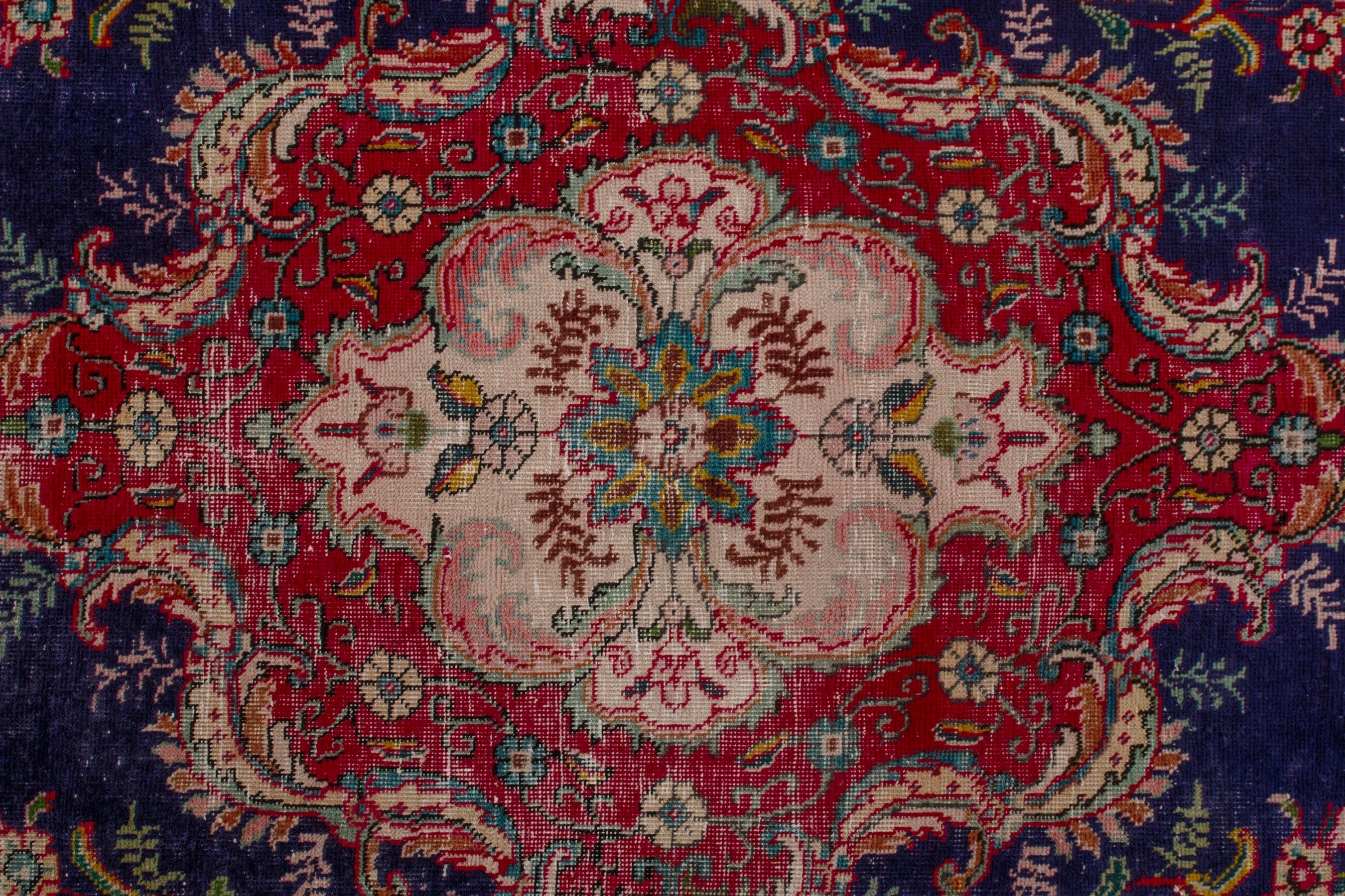 Persian Tabriz area rug in navy and burgundy, view 12 of 20