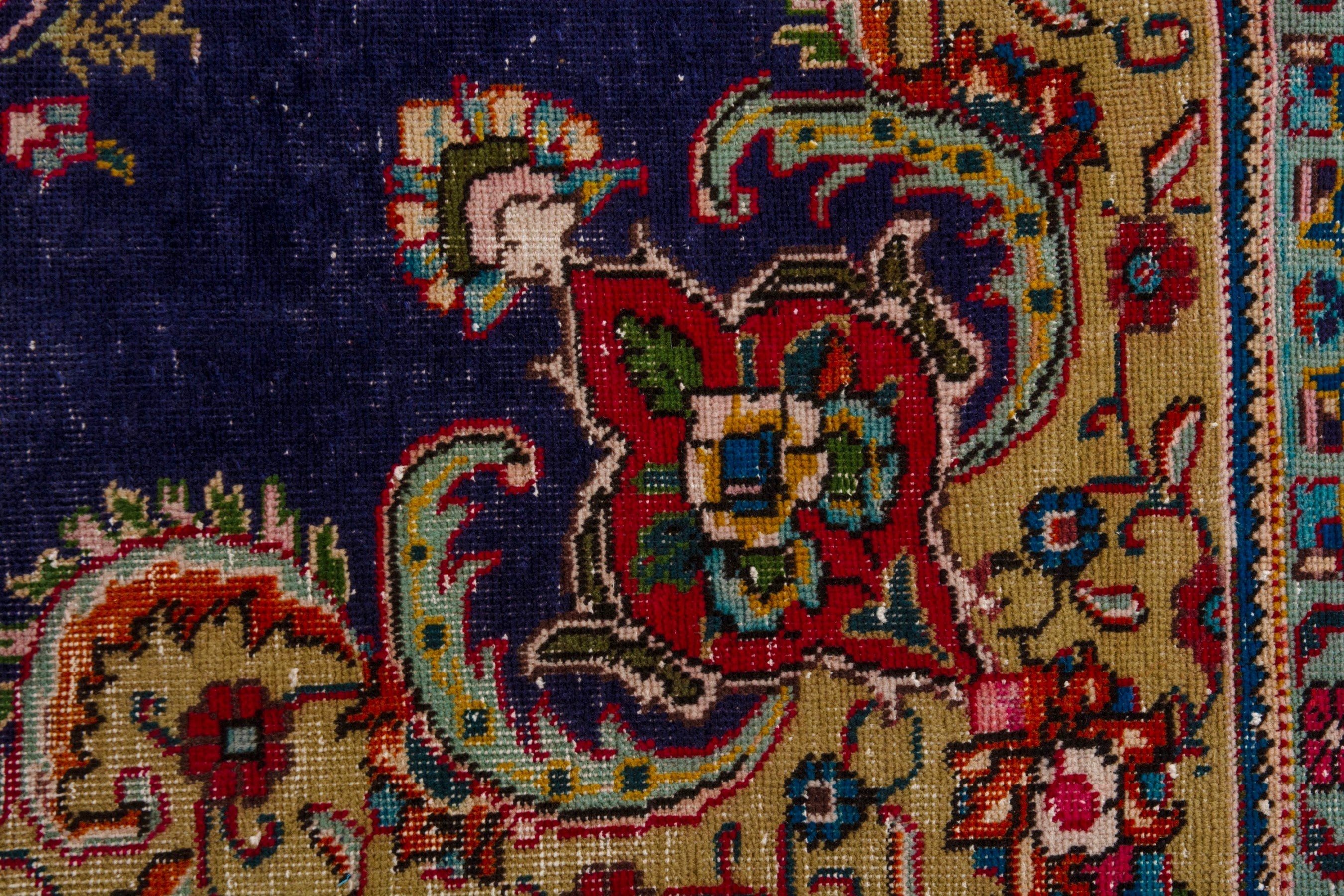 Persian Tabriz area rug in navy and burgundy, view 13 of 20