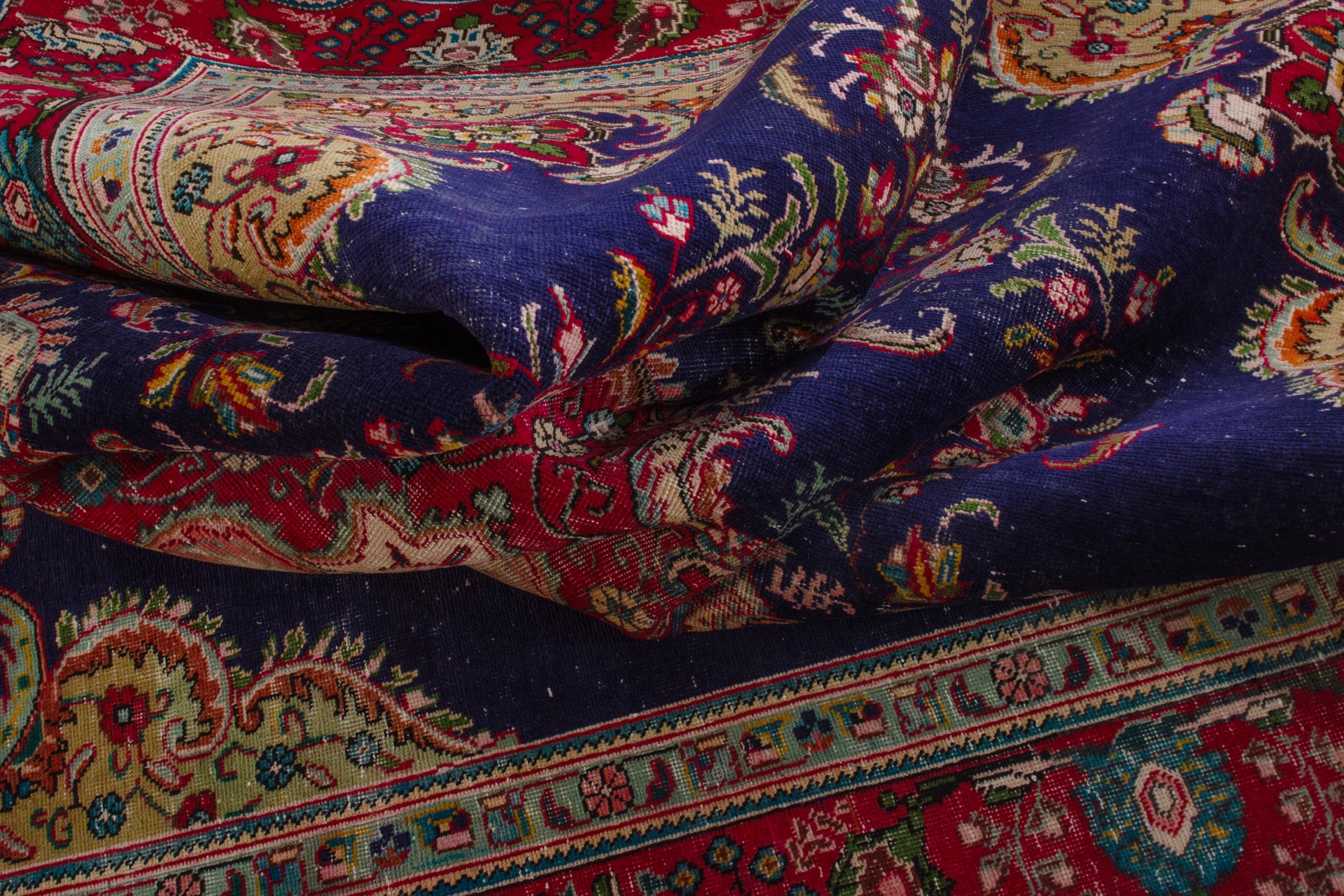 Persian Tabriz area rug in navy and burgundy, view 16 of 20