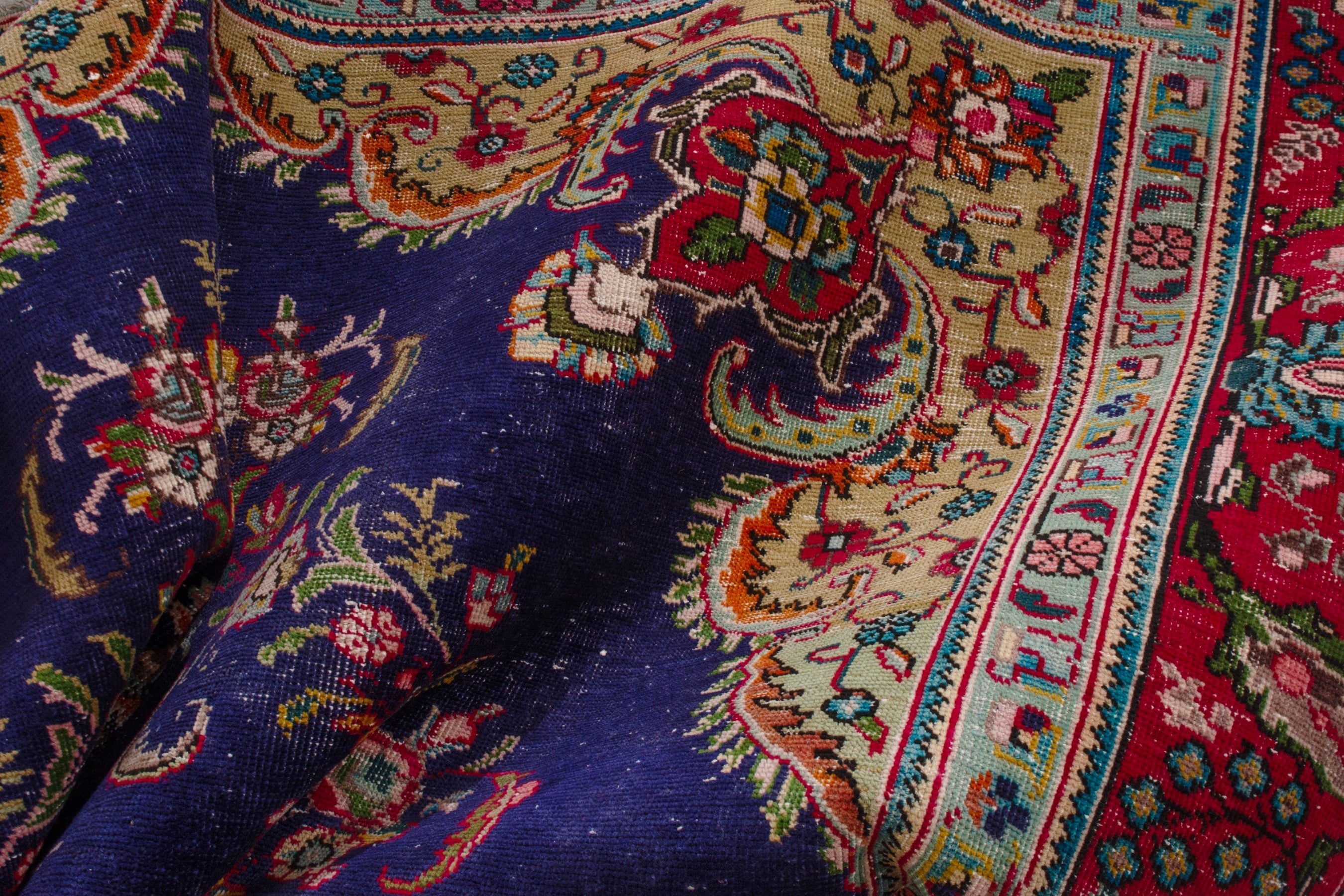Persian Tabriz area rug in navy and burgundy, view 17 of 20
