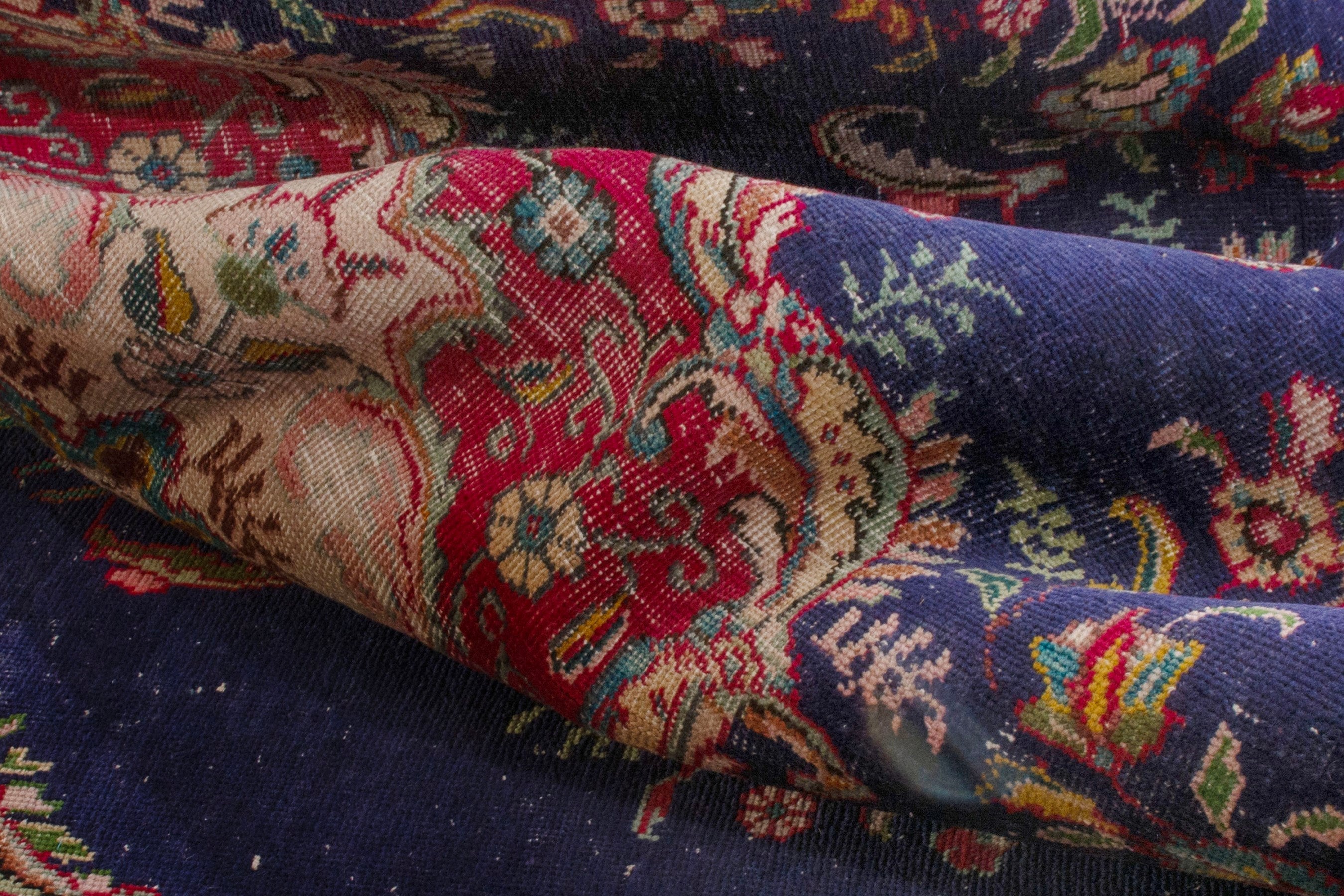 Persian Tabriz area rug in navy and burgundy, view 18 of 20