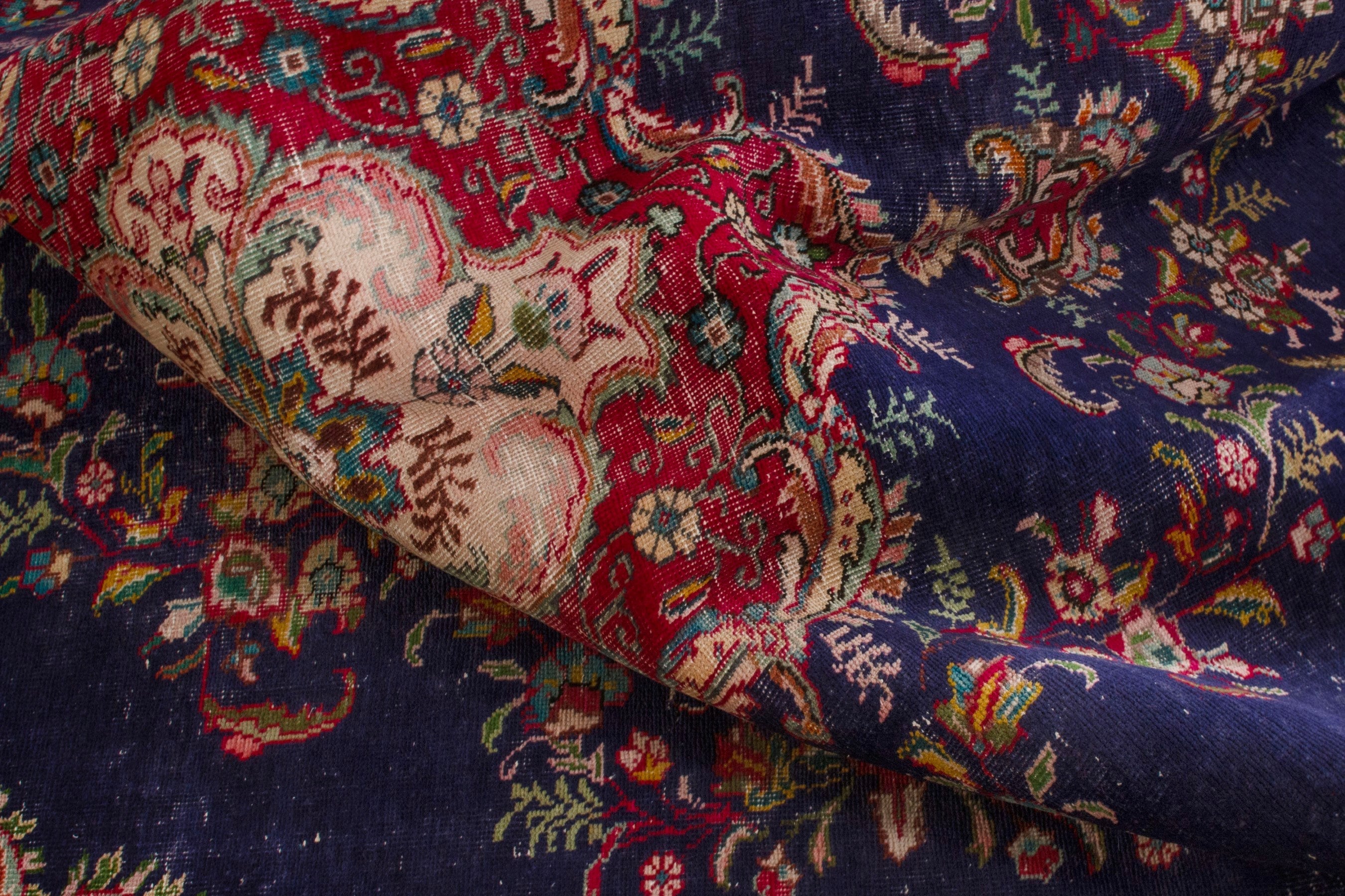 Persian Tabriz area rug in navy and burgundy, view 19 of 20