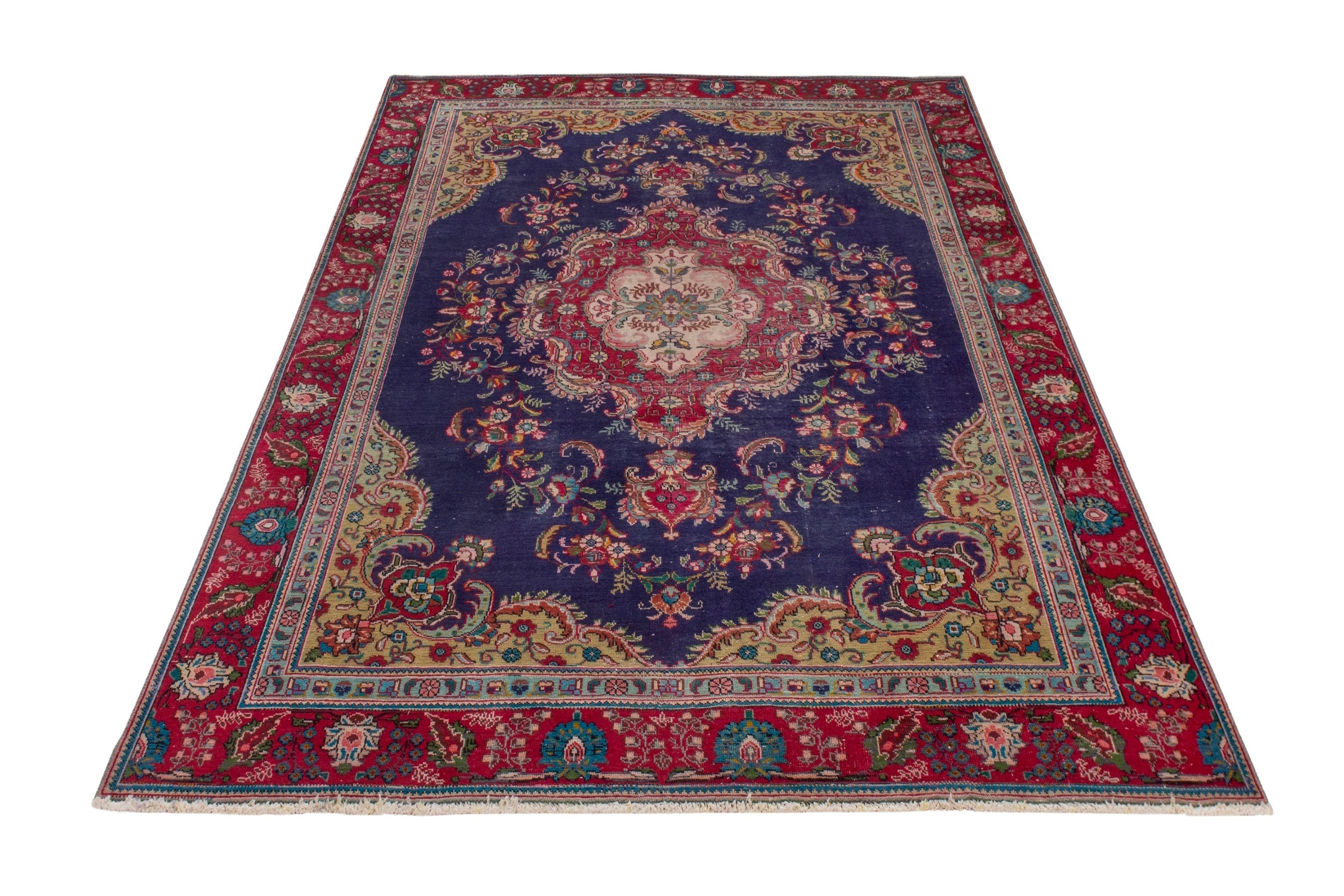 Persian Tabriz area rug in navy and burgundy, view 3 of 20