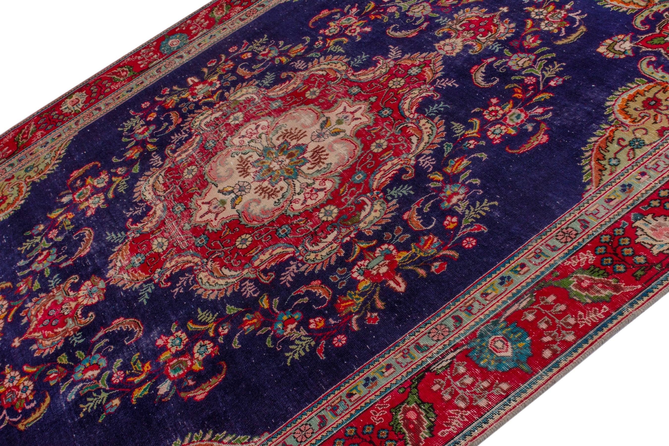 Persian Tabriz area rug in navy and burgundy, view 4 of 20