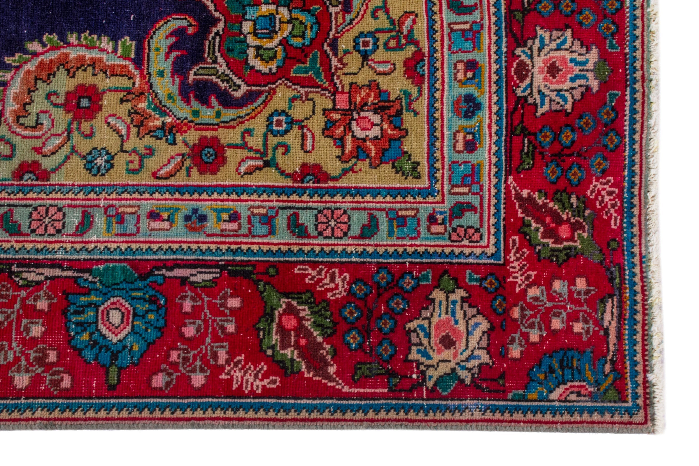 Persian Tabriz area rug in navy and burgundy, view 10 of 20