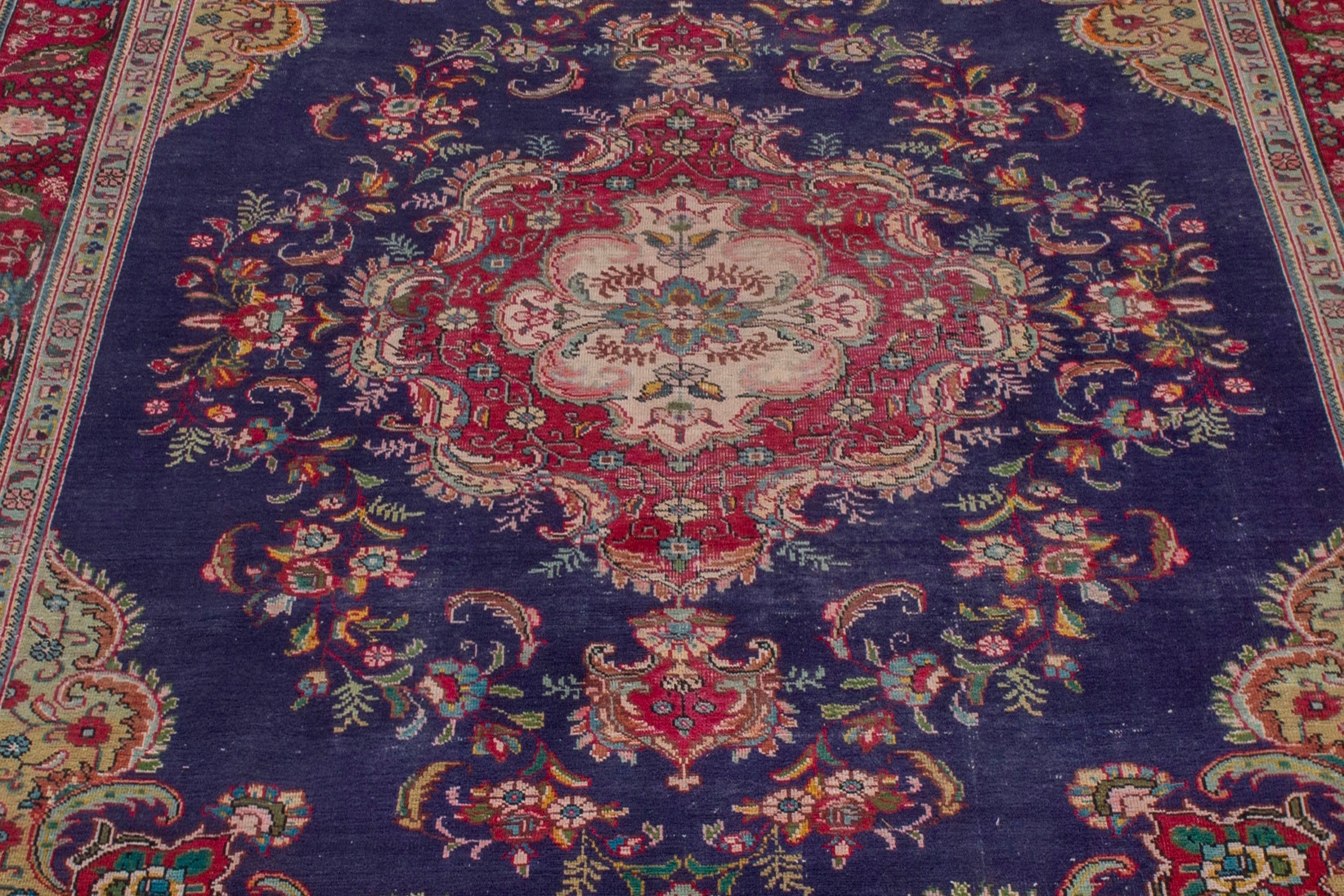 Persian Tabriz area rug in navy and burgundy, view 7 of 20