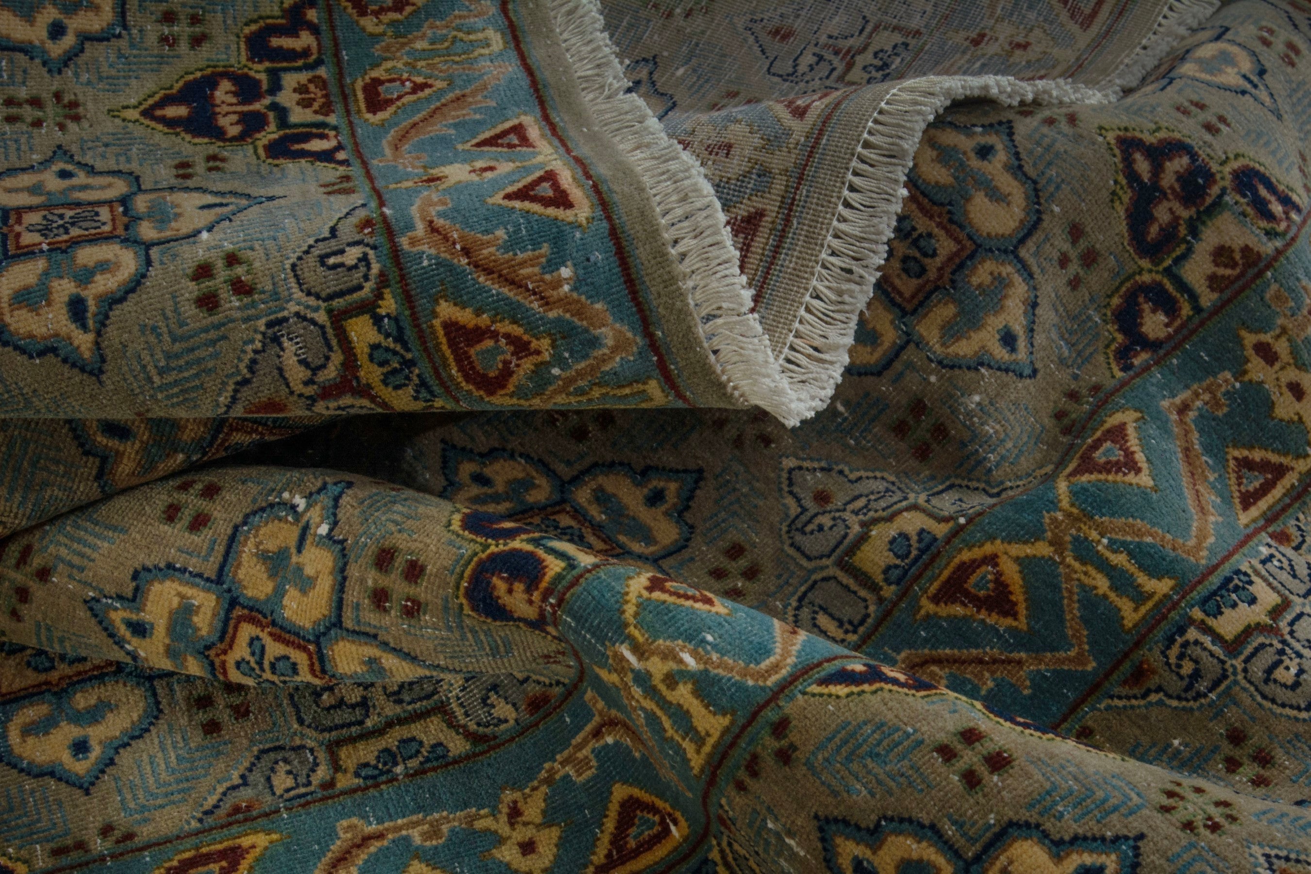 Persian Kashan oversized rug in charcoal and sage, view 15 of 19