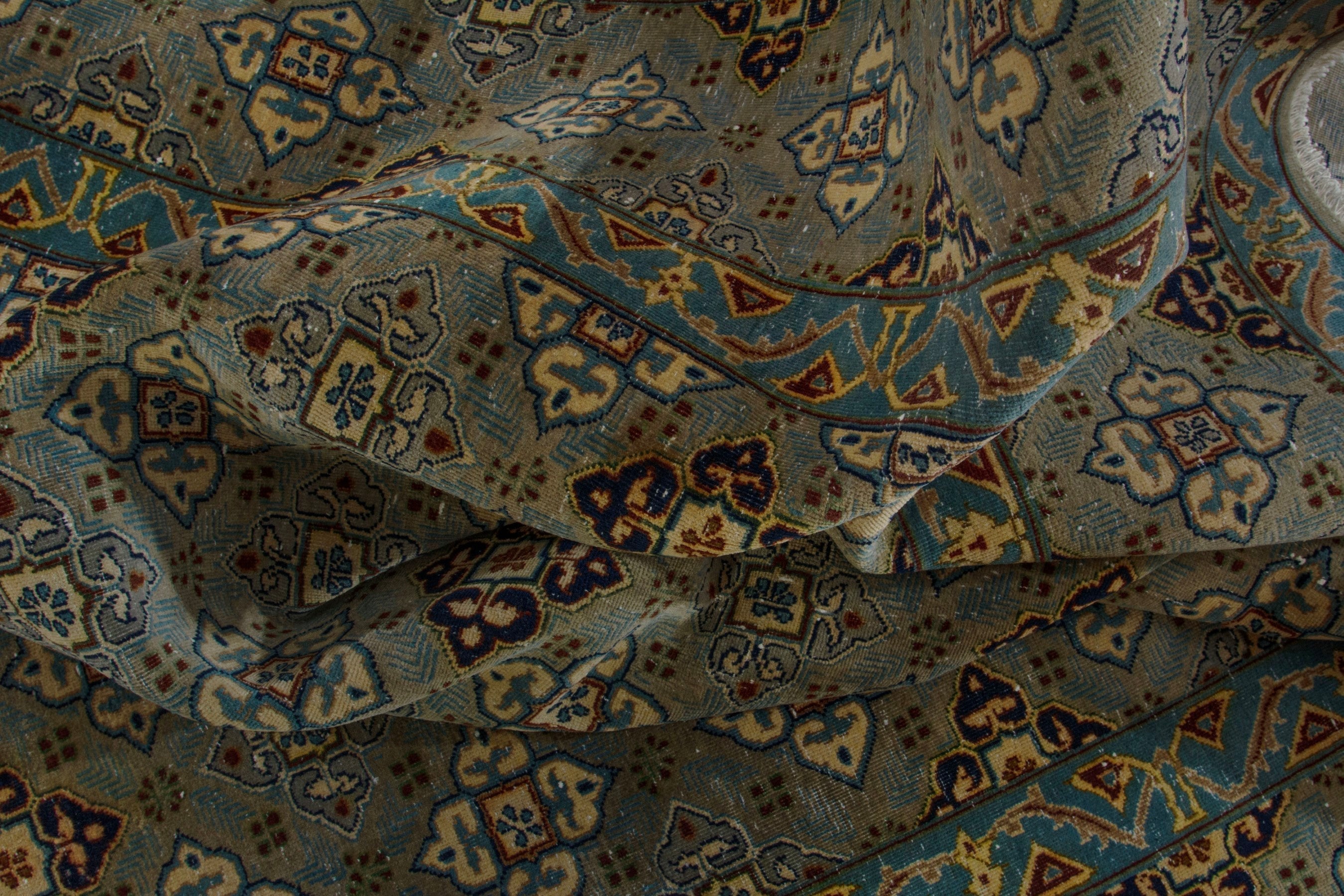 Persian Kashan oversized rug in charcoal and sage, view 17 of 19