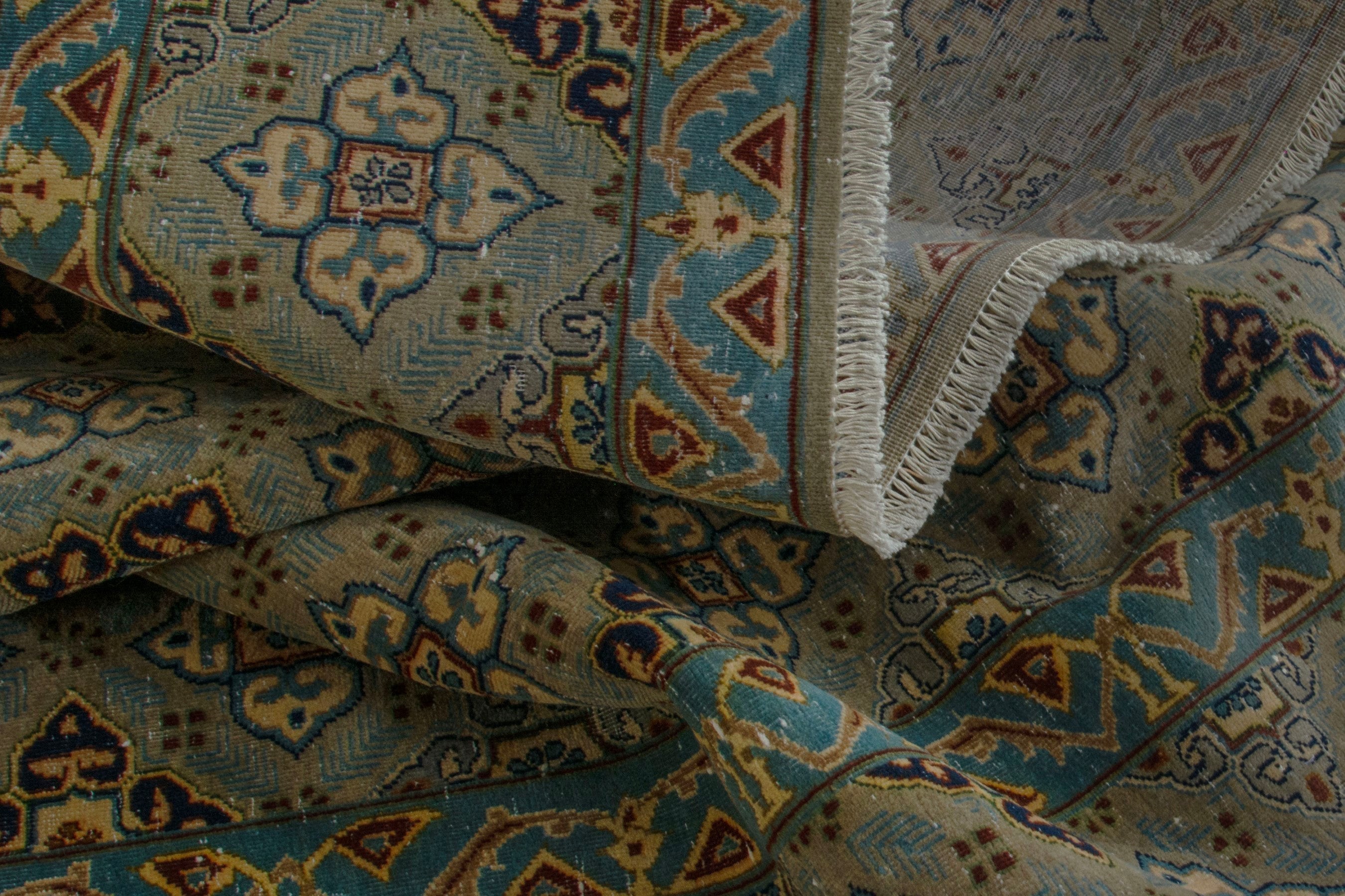 Persian Kashan oversized rug in charcoal and sage, view 18 of 19