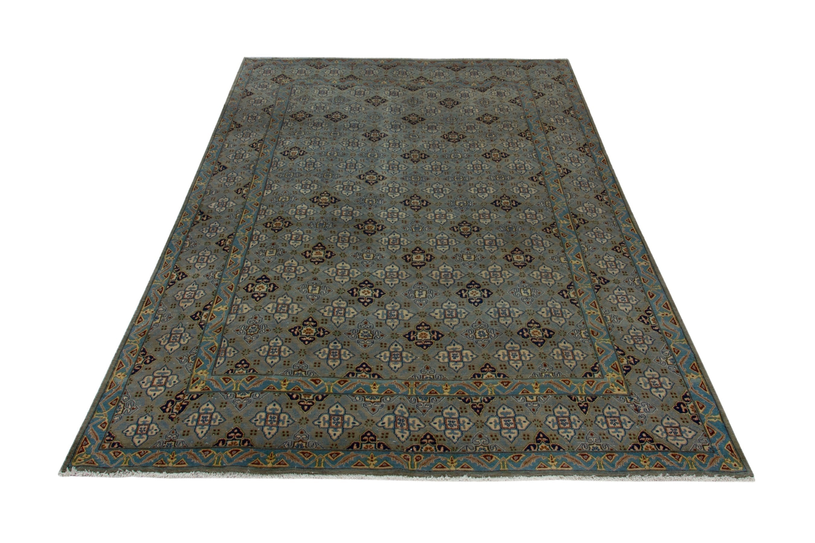 Persian Kashan oversized rug in charcoal and sage, view 3 of 19