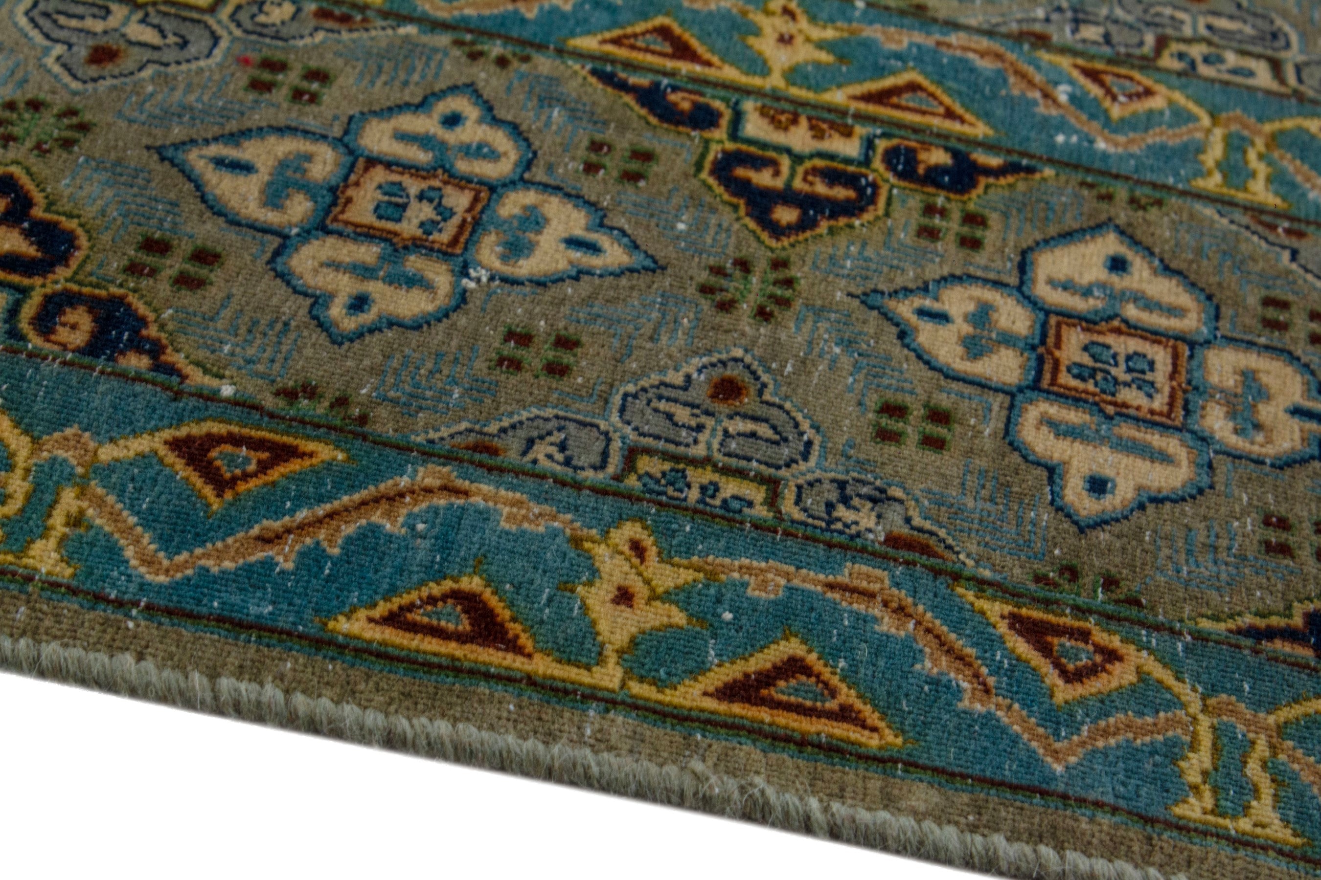 Persian Kashan oversized rug in charcoal and sage, view 6 of 19