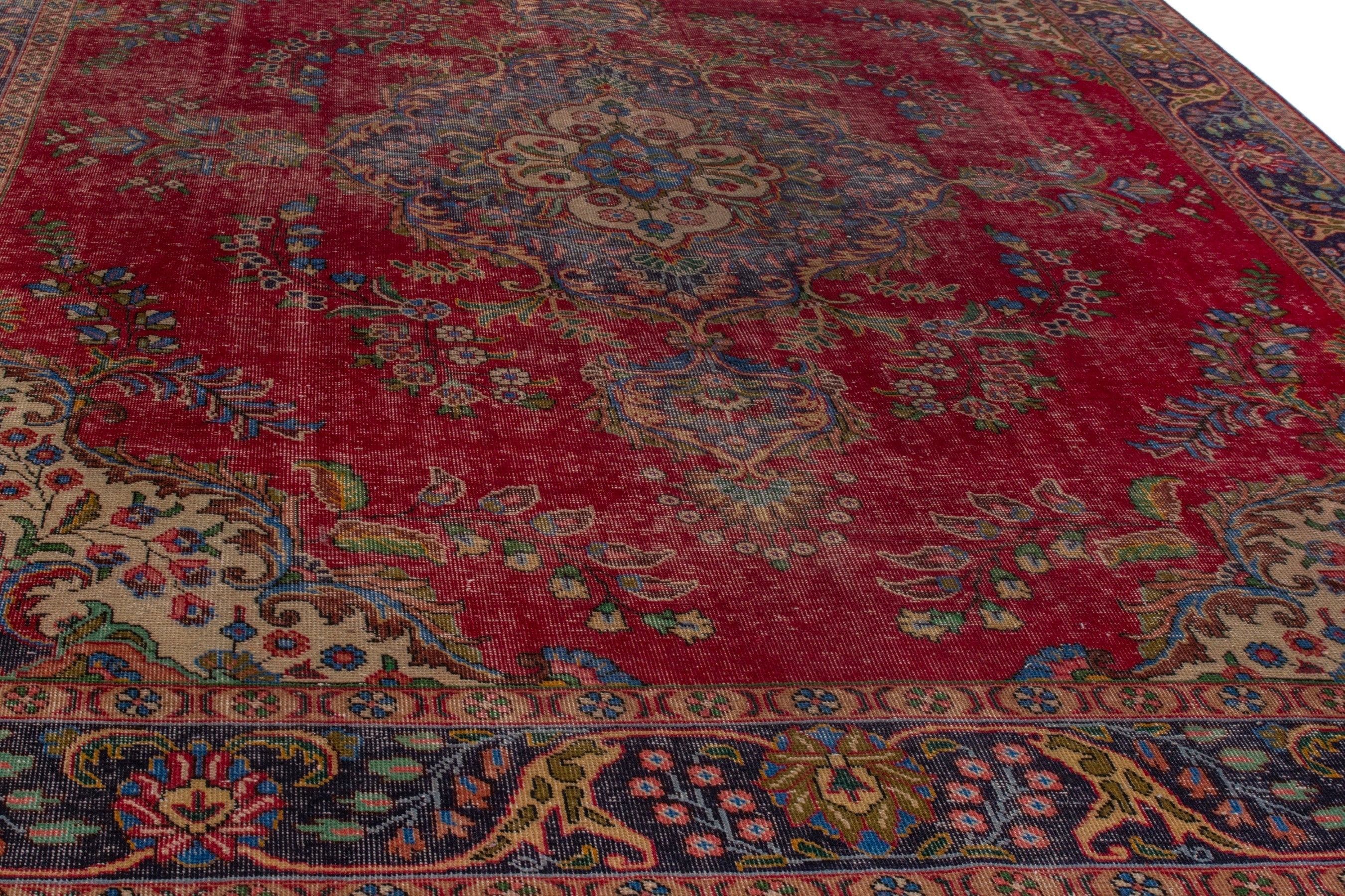 Persian Tabriz oversized rug in deep red and denim, view 8 of 22