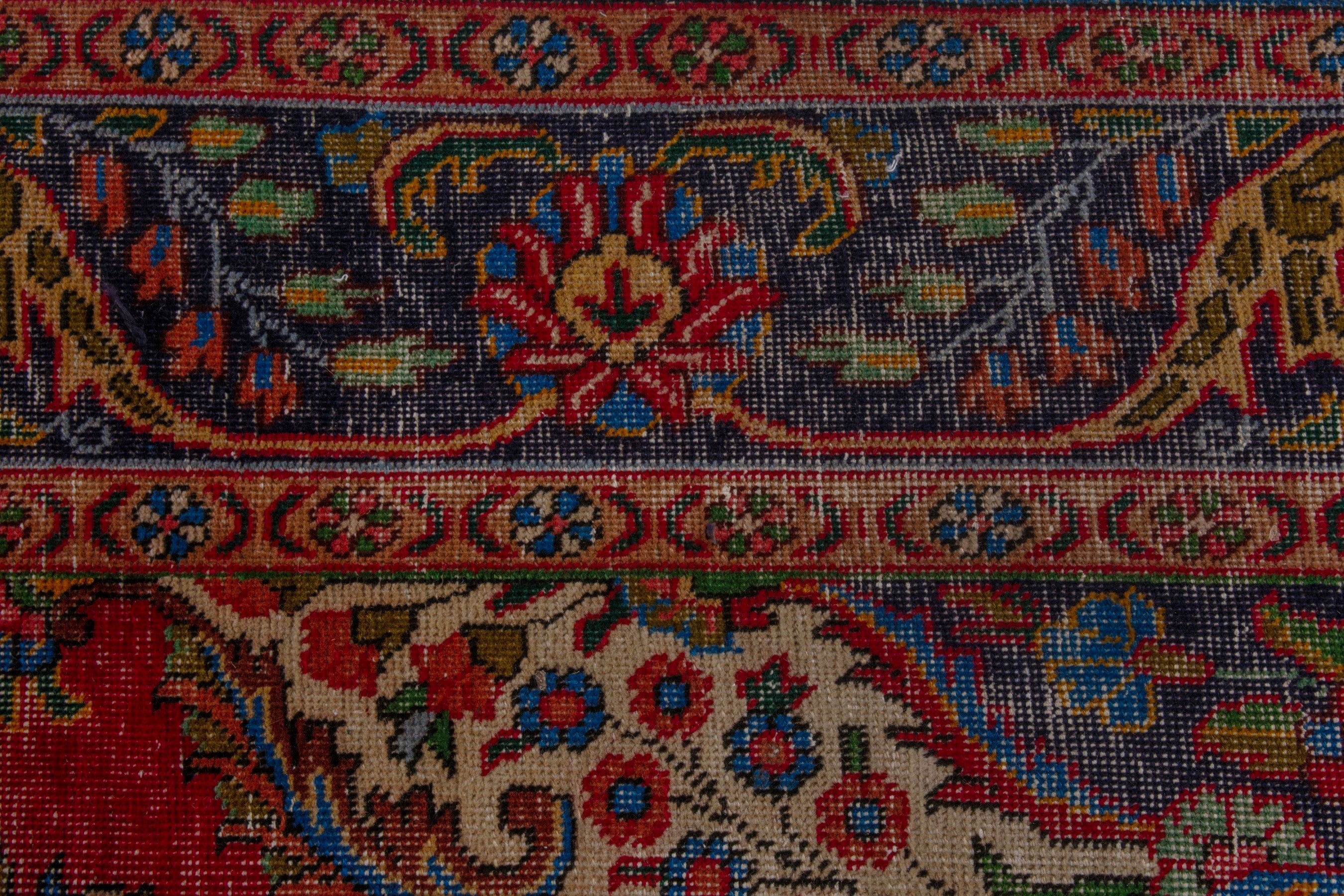 Persian Tabriz oversized rug in deep red and denim, view 12 of 22