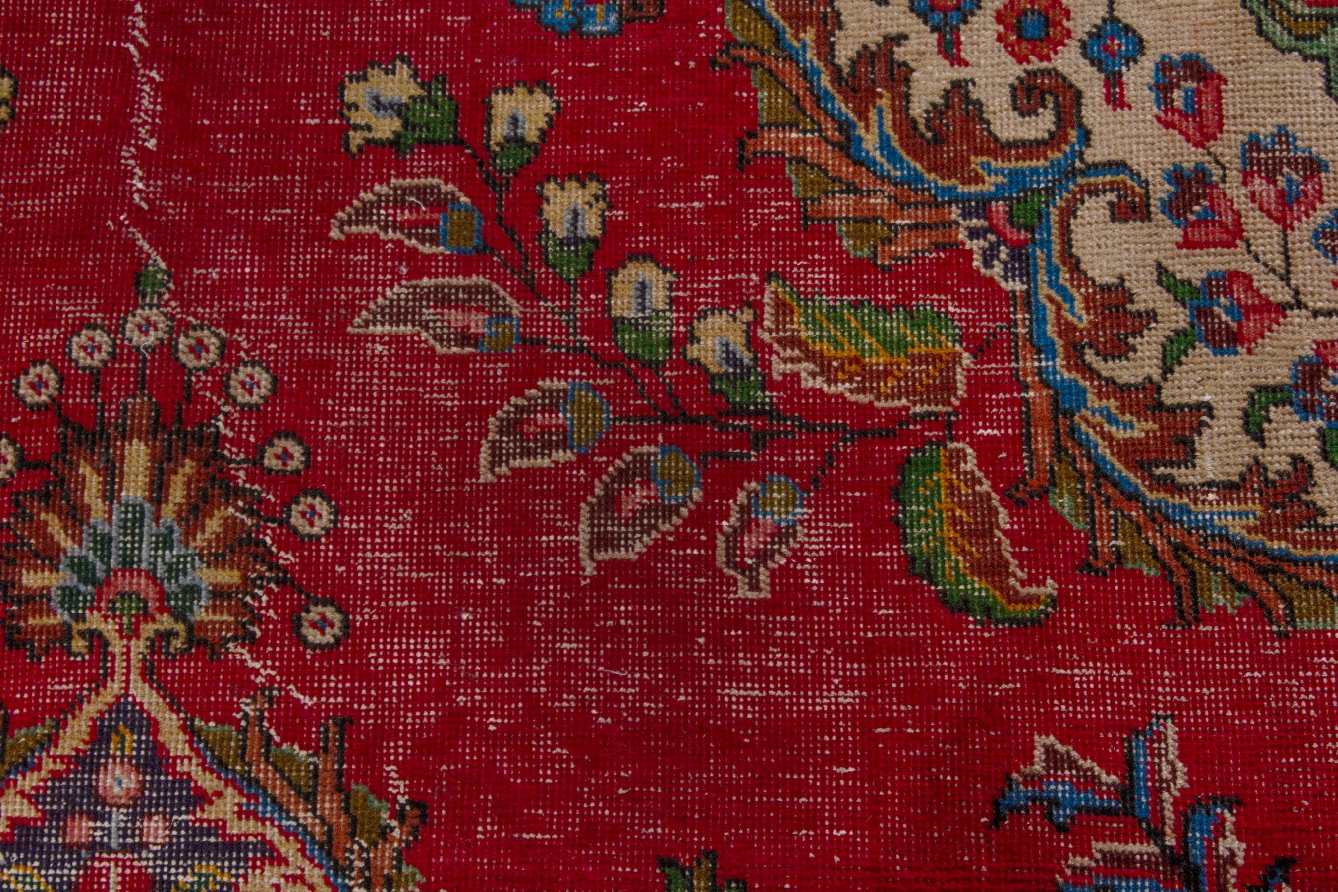 Persian Tabriz oversized rug in deep red and denim, view 13 of 22
