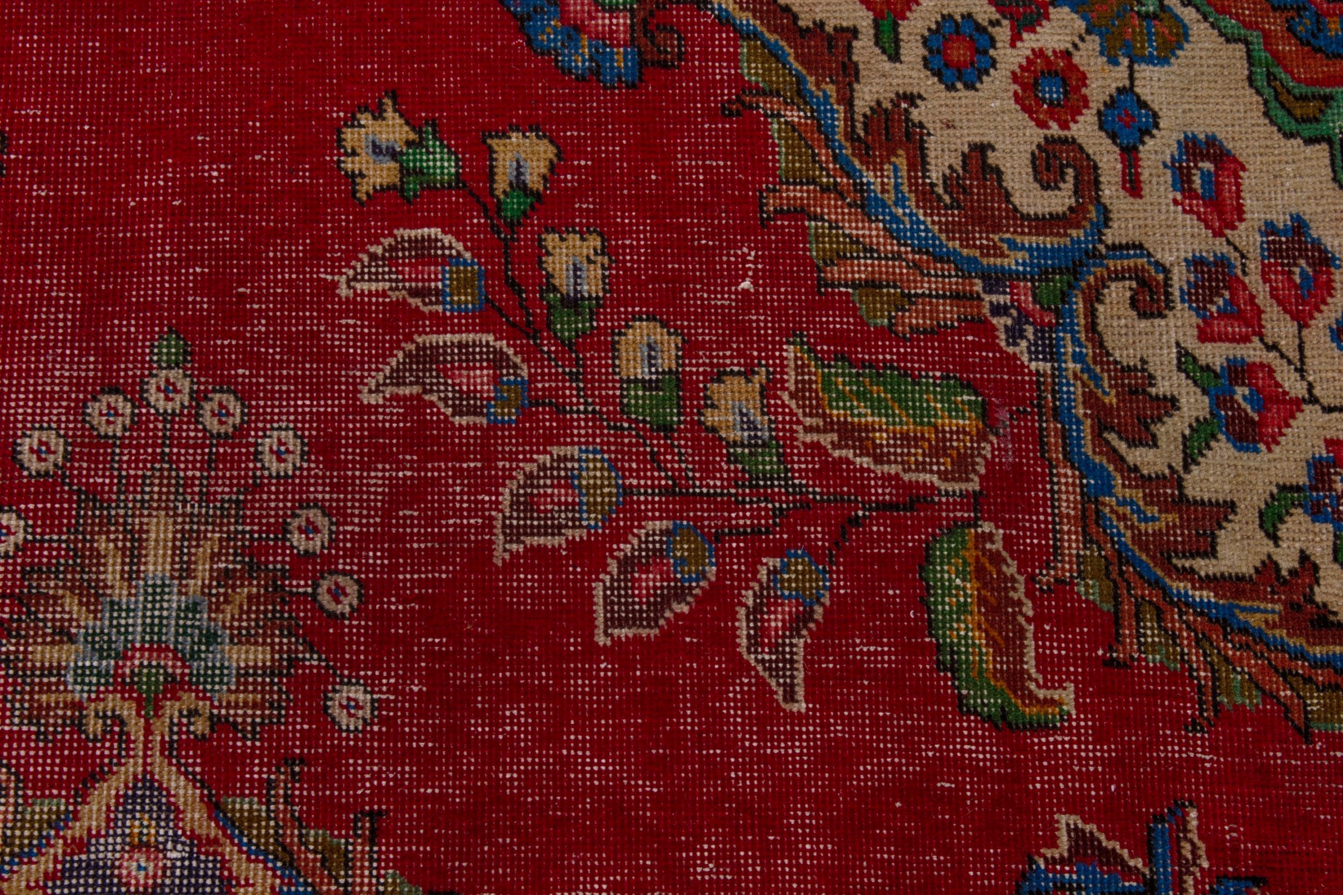 Persian Tabriz oversized rug in deep red and denim, view 16 of 22