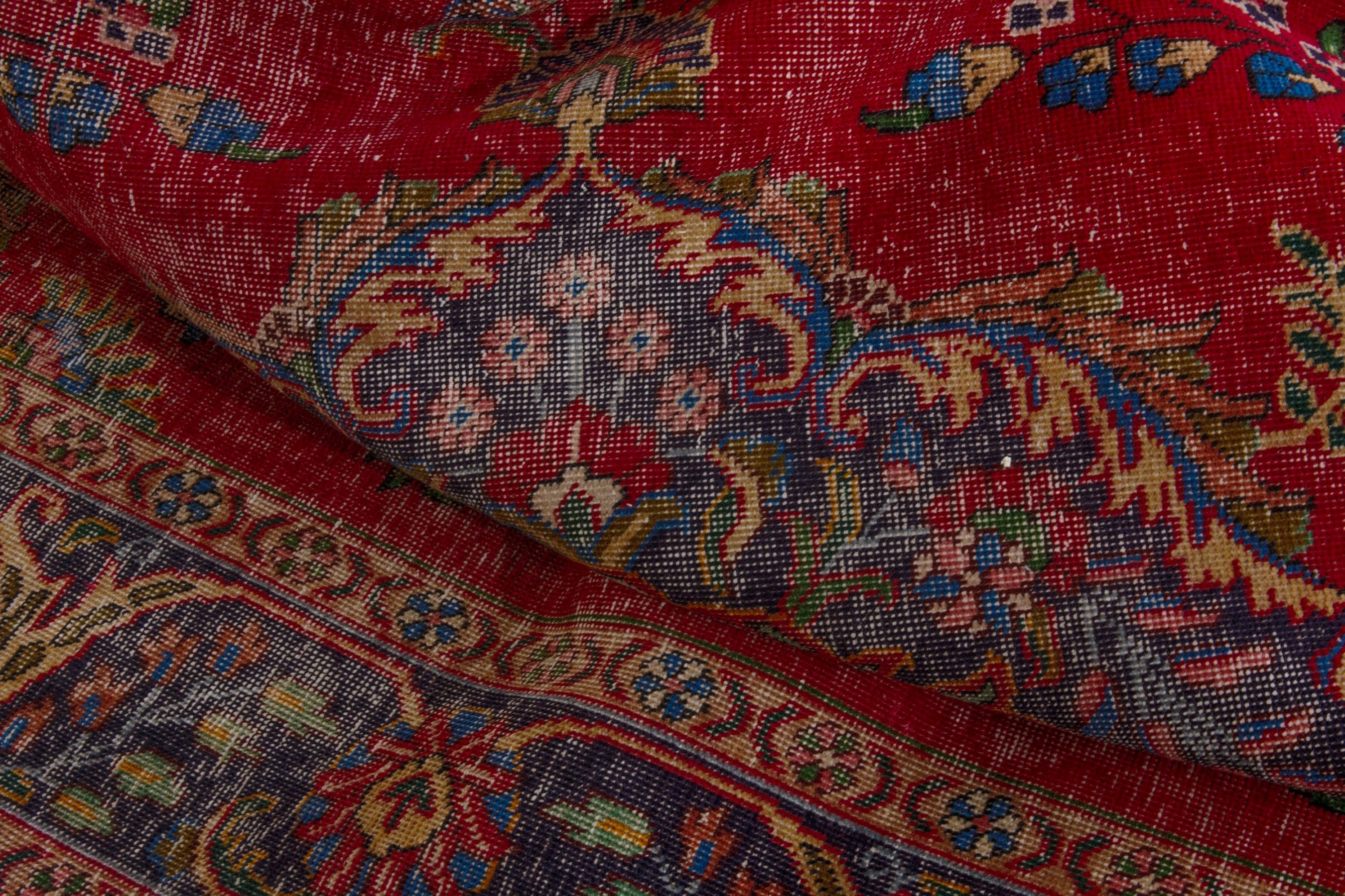 Persian Tabriz oversized rug in deep red and denim, view 18 of 22
