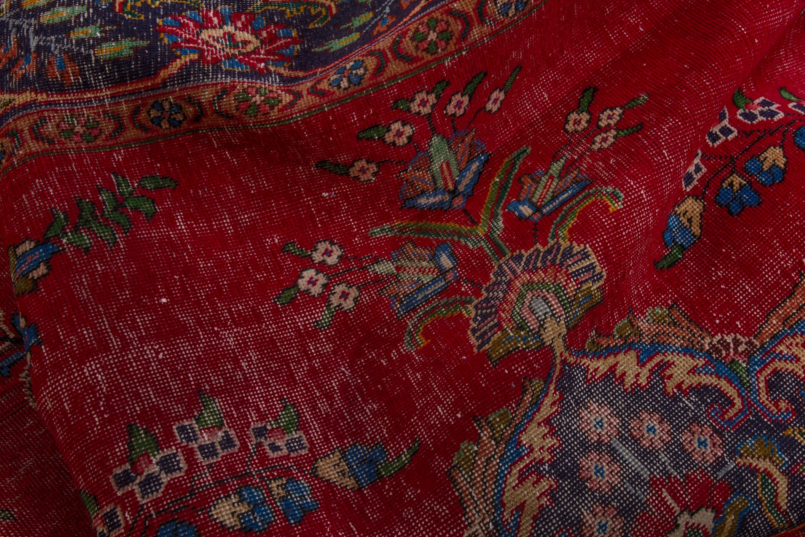 Persian Tabriz oversized rug in deep red and denim, view 19 of 22