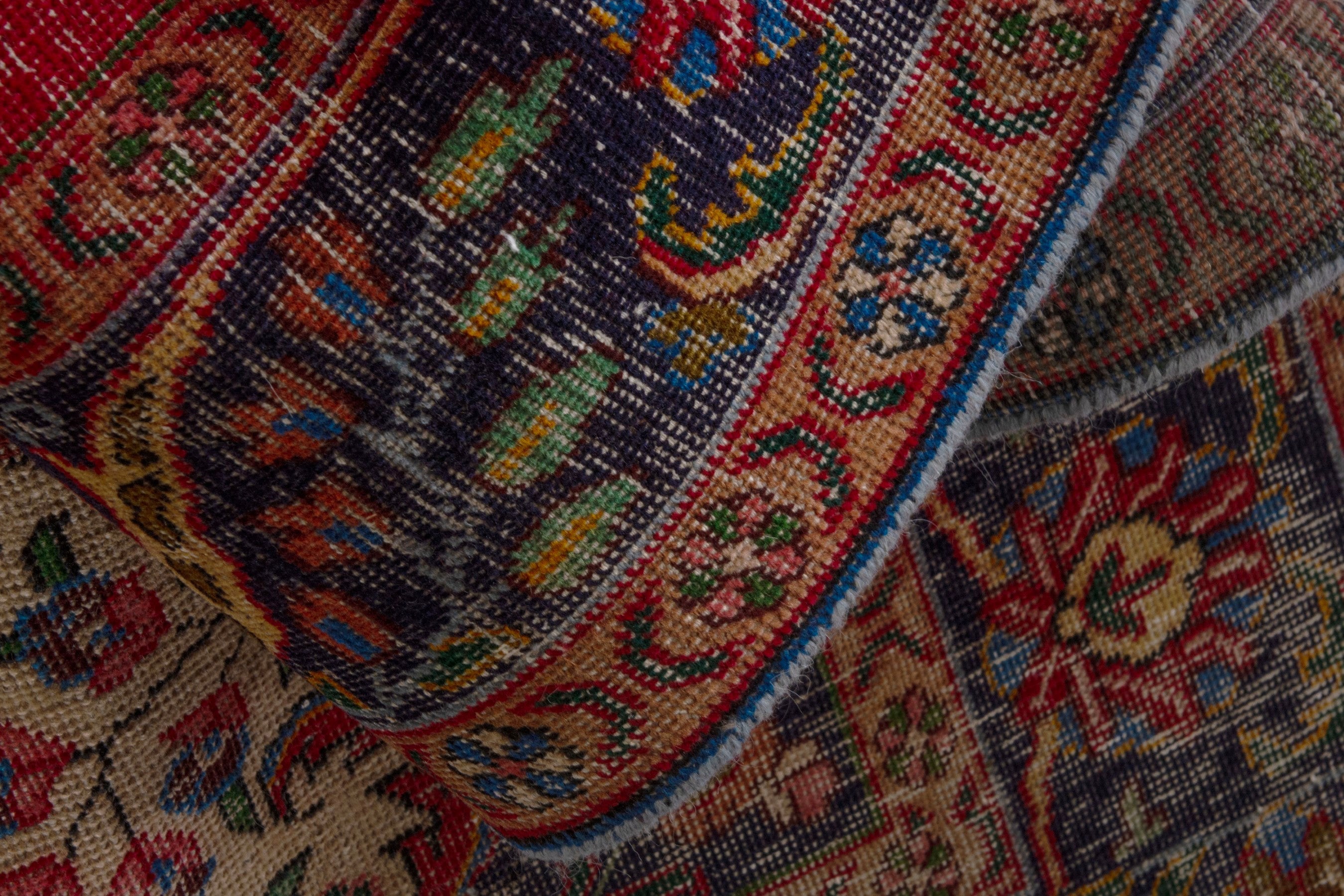 Persian Tabriz oversized rug in deep red and denim, view 20 of 22