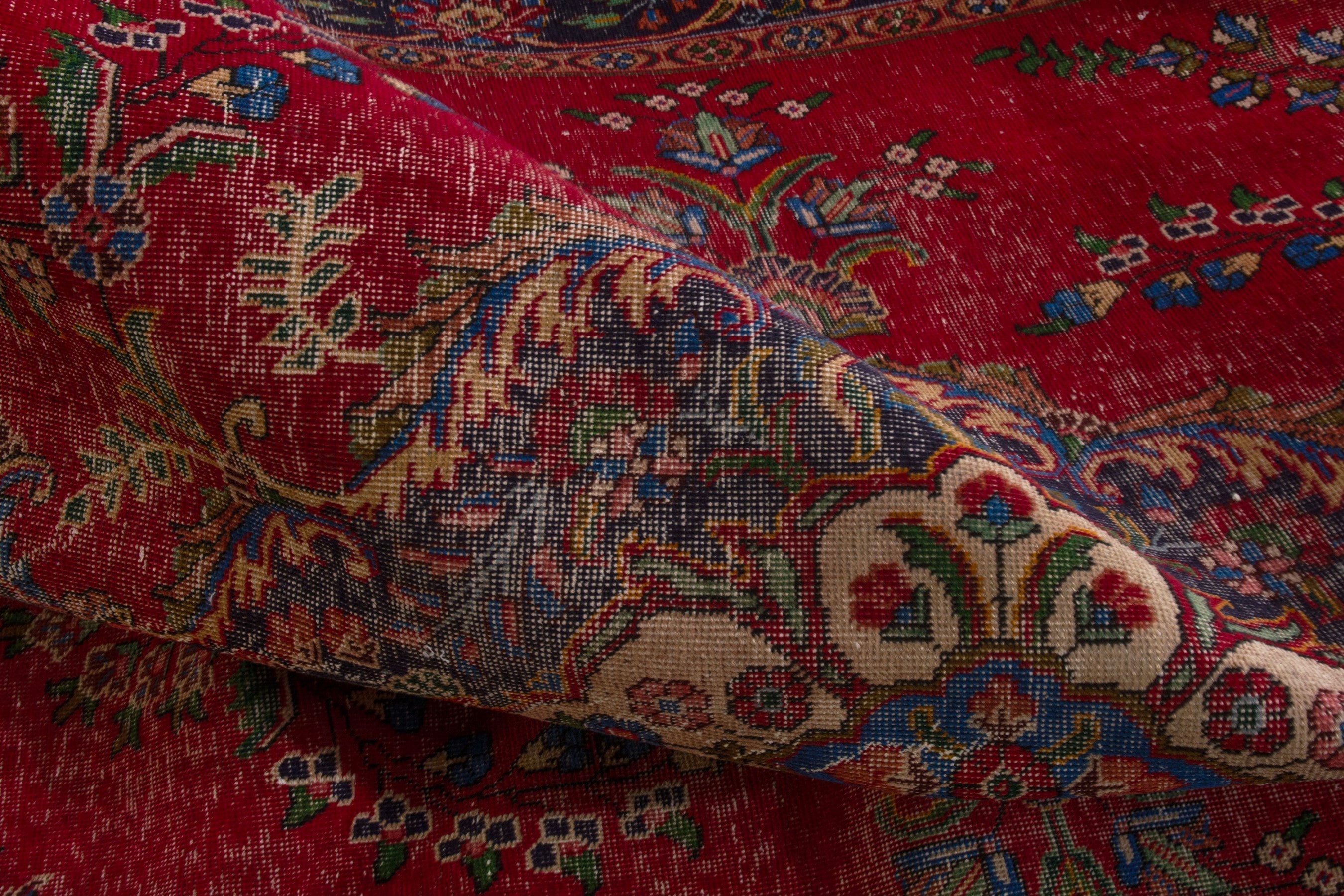 Persian Tabriz oversized rug in deep red and denim, view 21 of 22